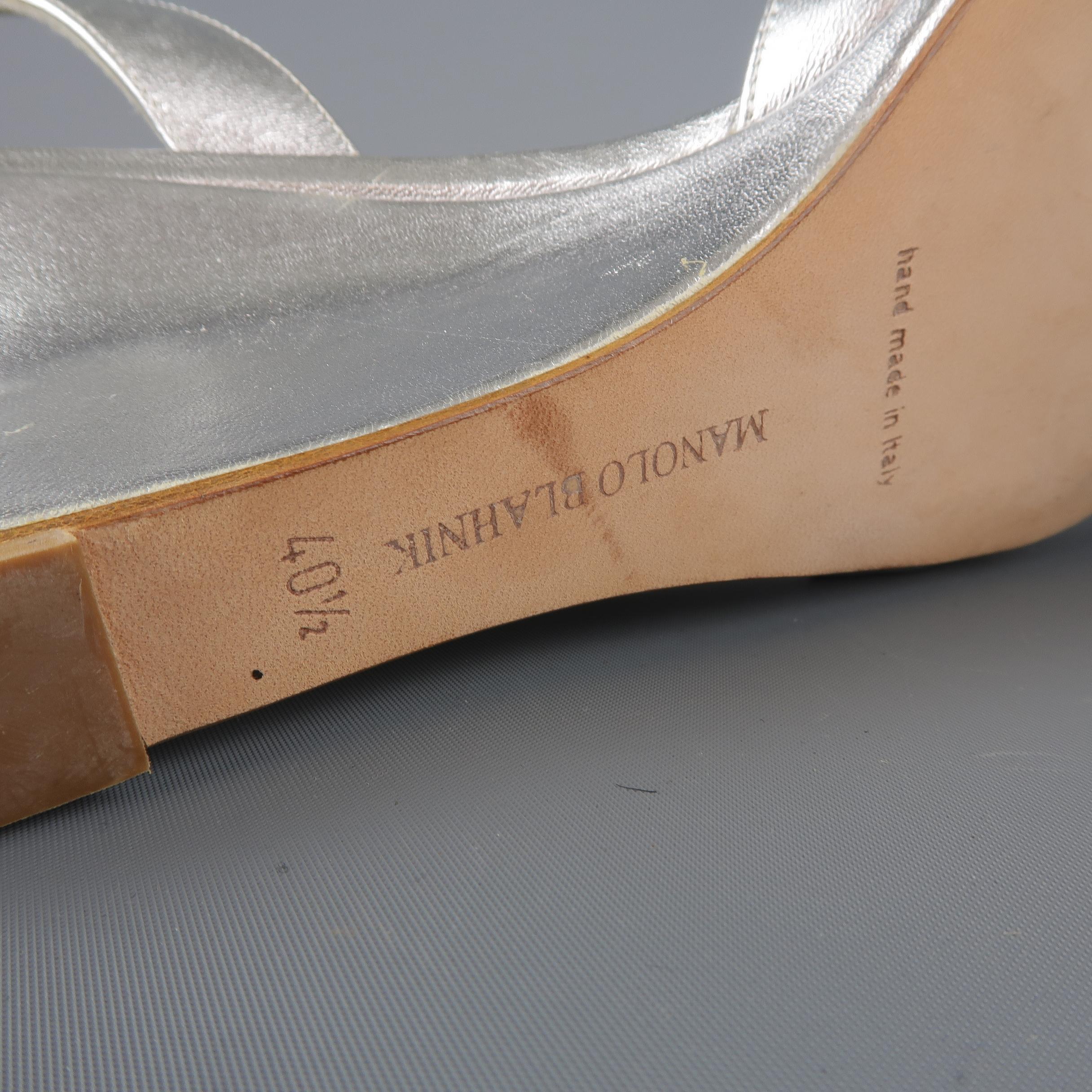 Women's MANOLO BLAHNIK Size 10.5 Silver Leather Rhinestone Wedge Sandals