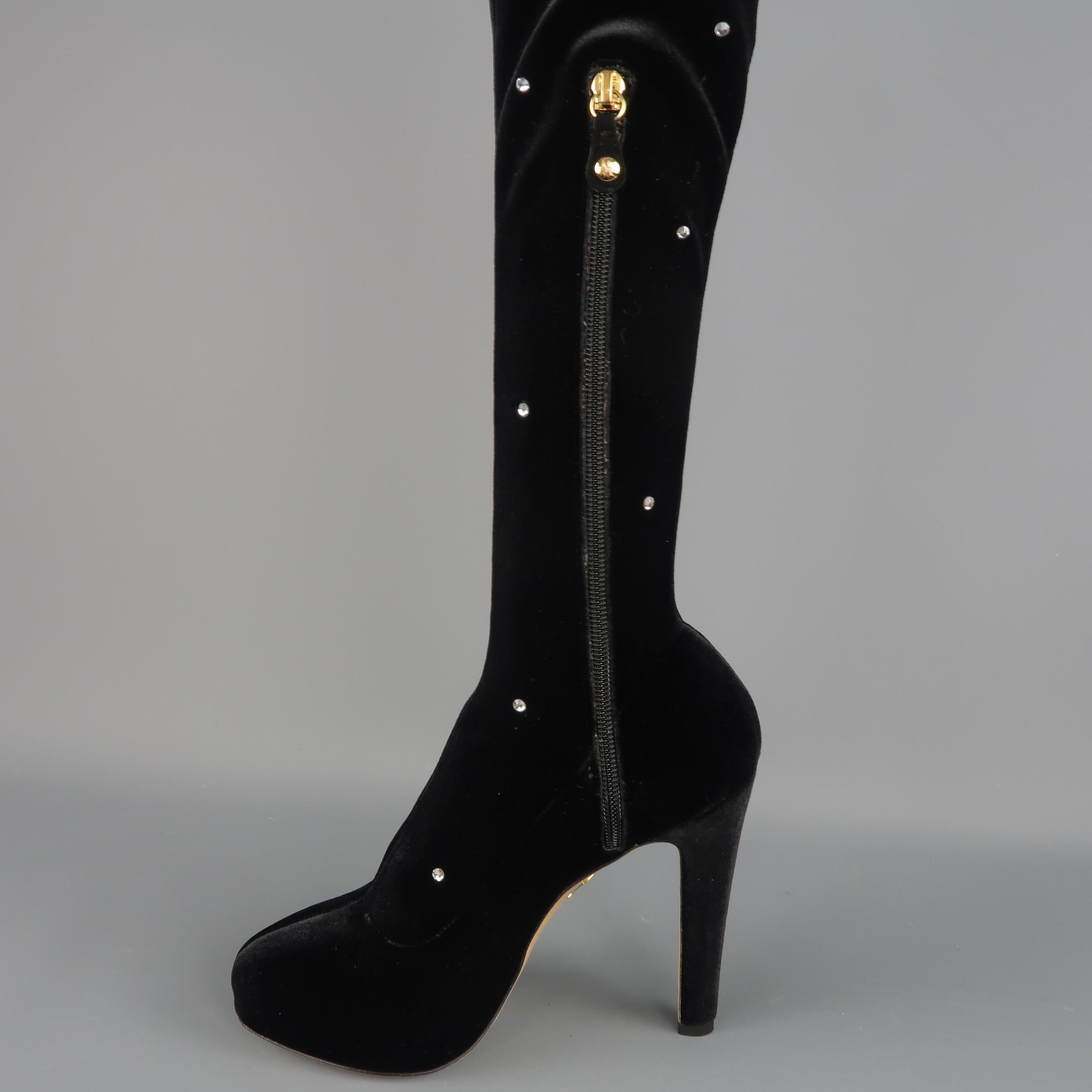 CHARLOTTE OLYMPIA Boots - Size US 7 - Black Velvet Over The Knee Heels 2