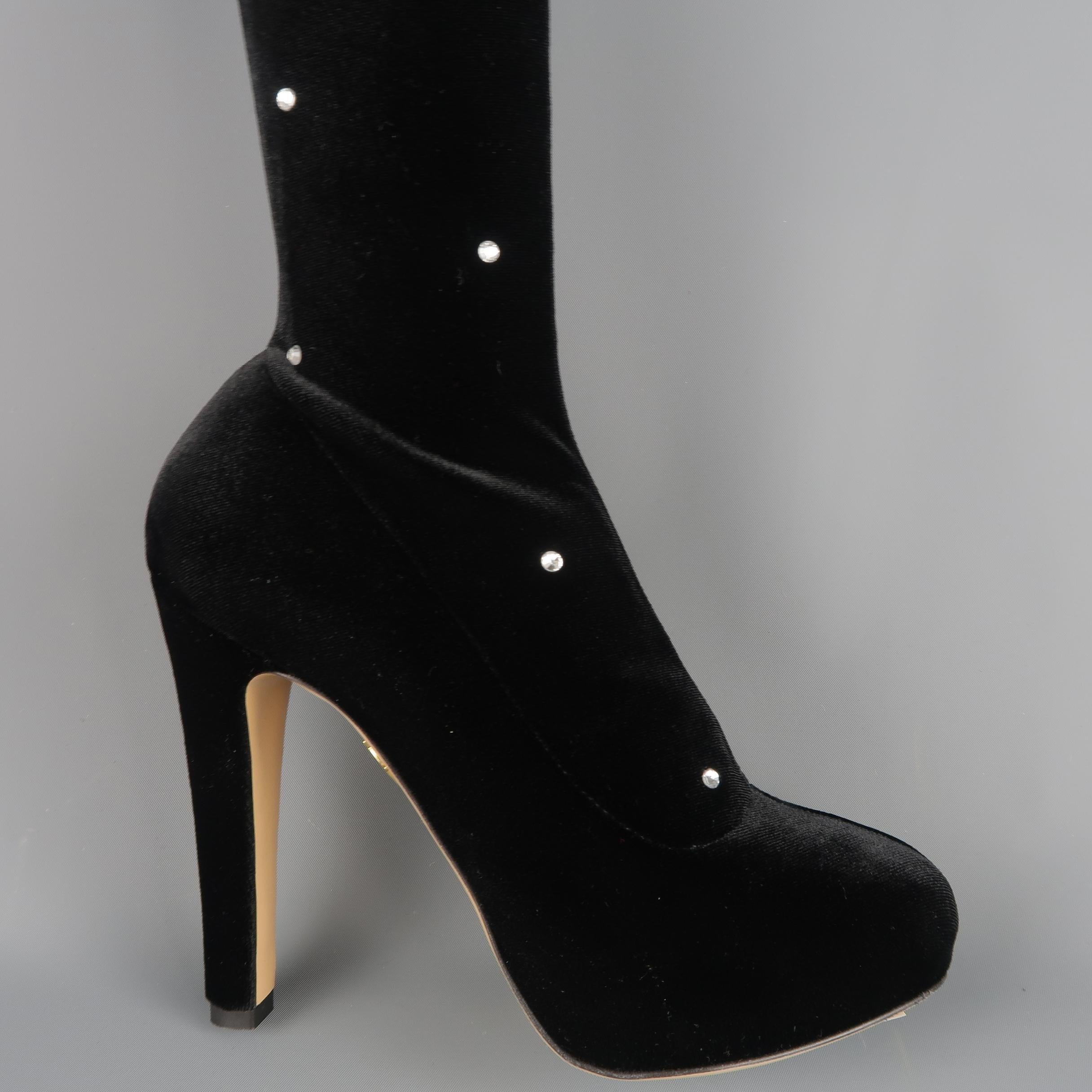 CHARLOTTE OLYMPIA Boots - Size US 7 - Black Velvet Over The Knee Heels In New Condition In San Francisco, CA
