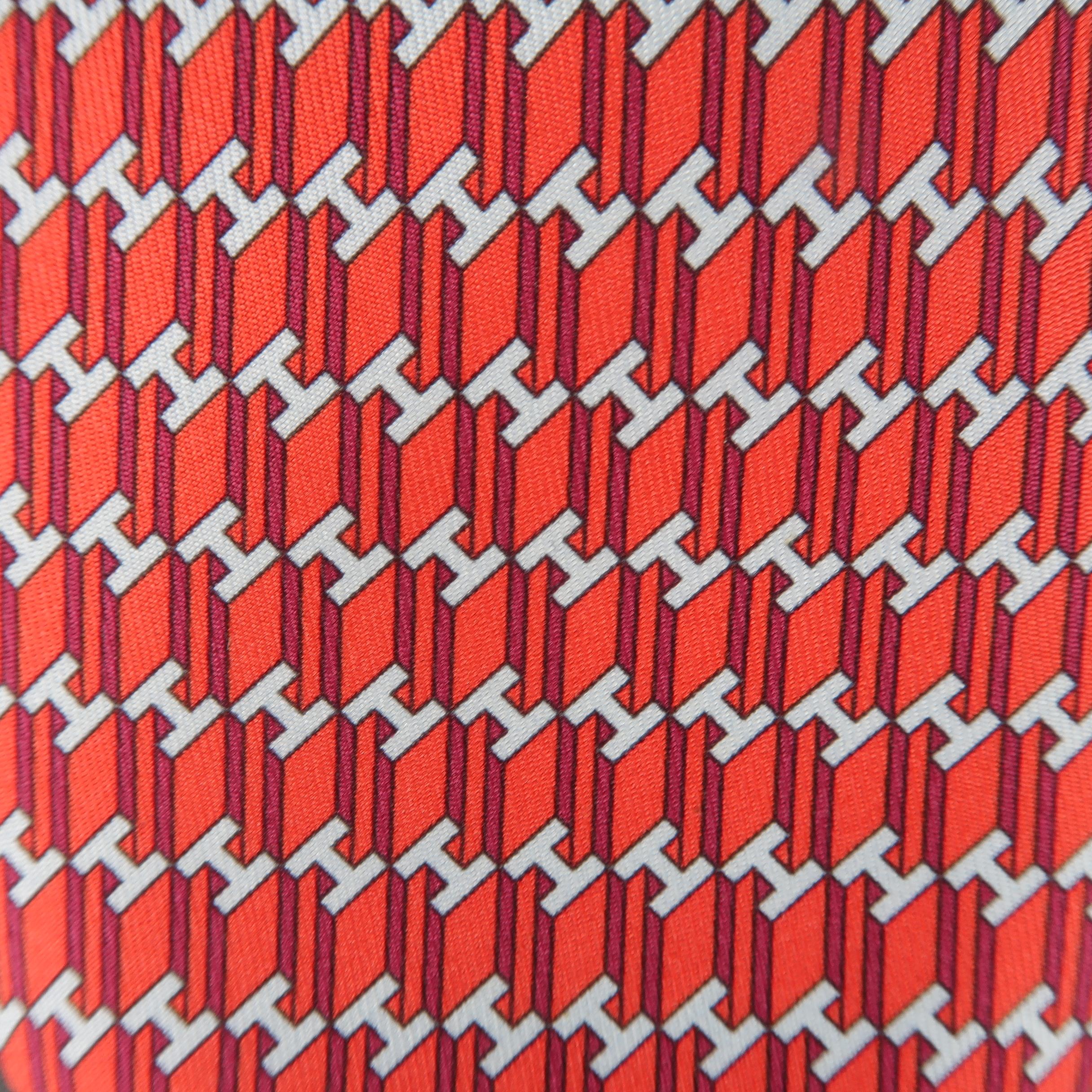 Orange HERMES Tie - Red Striped Silk H Print Neck Tie