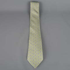 HERMES Tie - Lime Green Chainlink Print Silk Neck Tie
