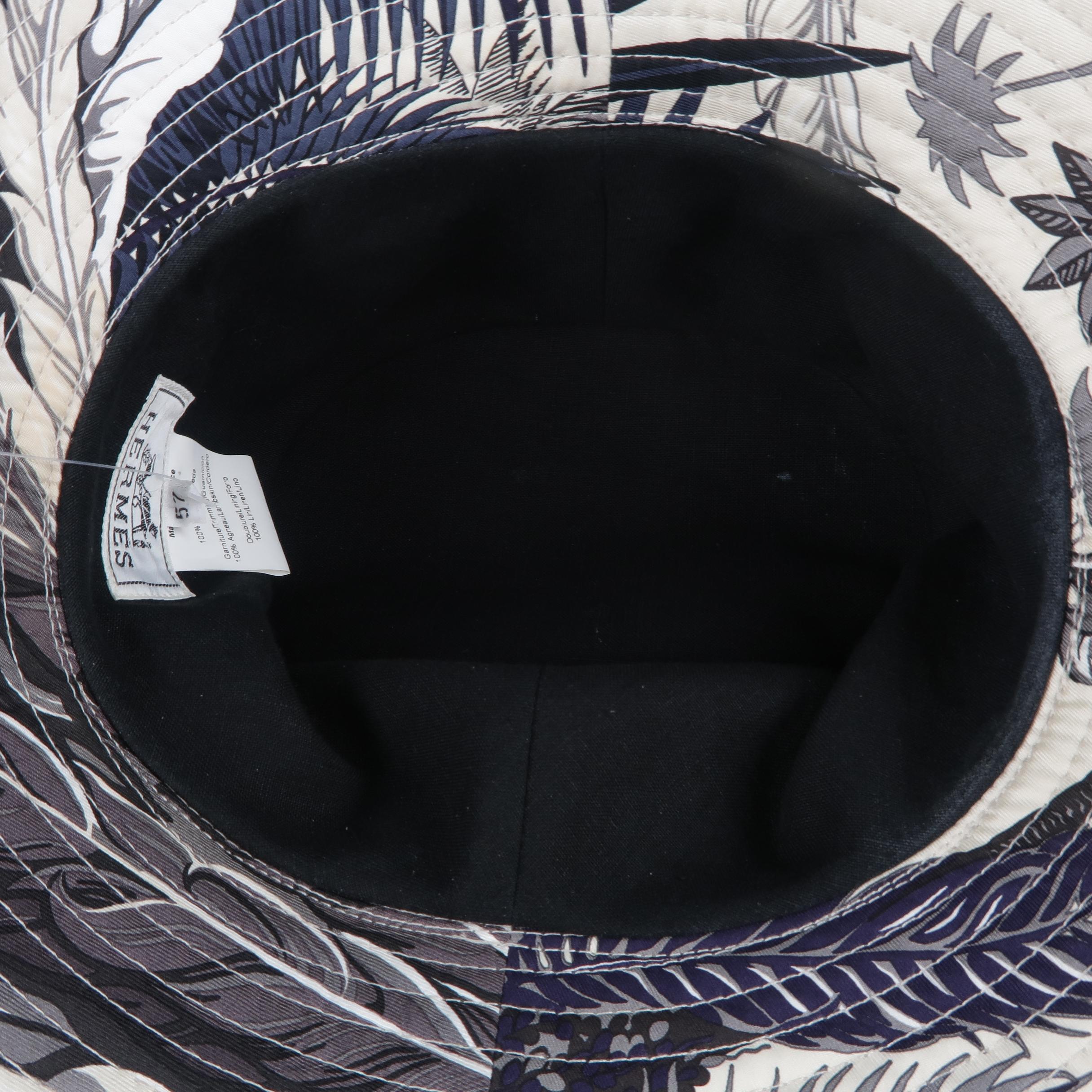 HERMES Hat - Black & White 'MYTHIQUES PHOENIX' Print Silk Beach Butcket Hat 1
