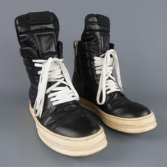 RICK OWENS Size 11 Black Leather High Top Boot Sneakers Trainers
