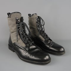 JIMMY CHOO Boots -  Men's Size 8.5 Black & Grey Wool & Leather Combat / Shoes