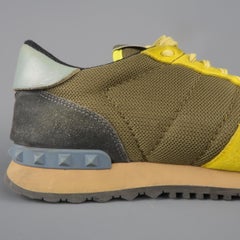 VALENTINO Size 11 Neon Yellow Green Mixed Materials Leather Rockstud Sneakers
