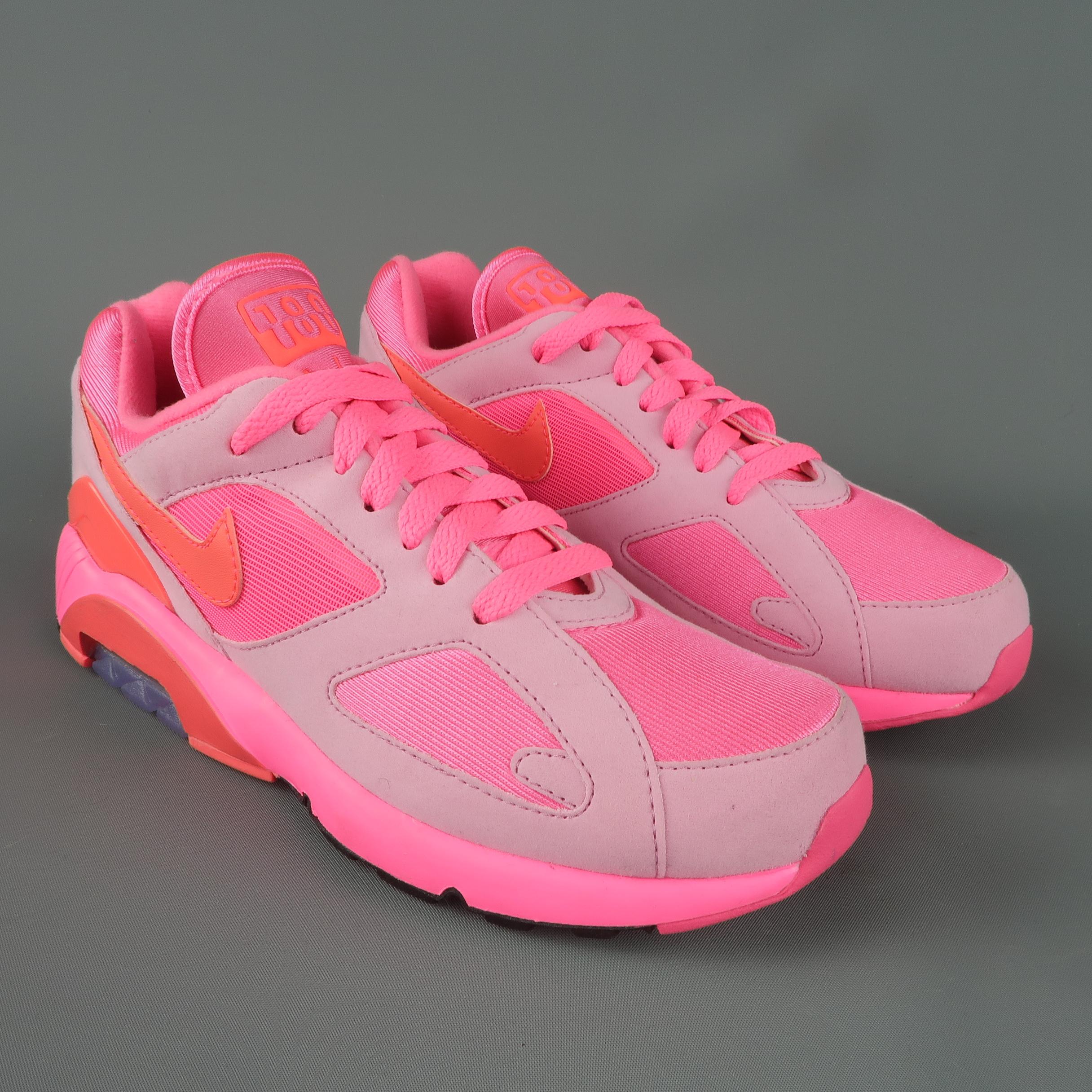 COMME des GARCONS X NIKE Air Max 180 trainers come in neon pin nylon with suede panels and a thick rubber sole. With box.
 
Excellent Pre-Owned Condition.
Marked: US 5.5