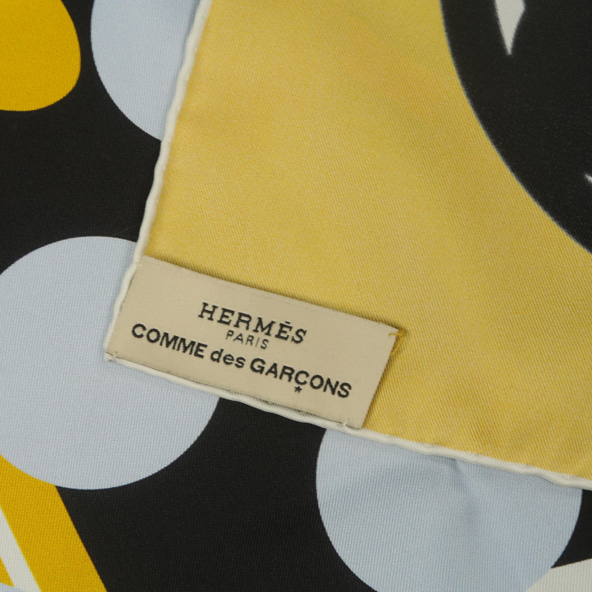 Women's or Men's Hermes x Comme des Garcons Gold and Black Silk Polka Dot Quadrige Scarf 