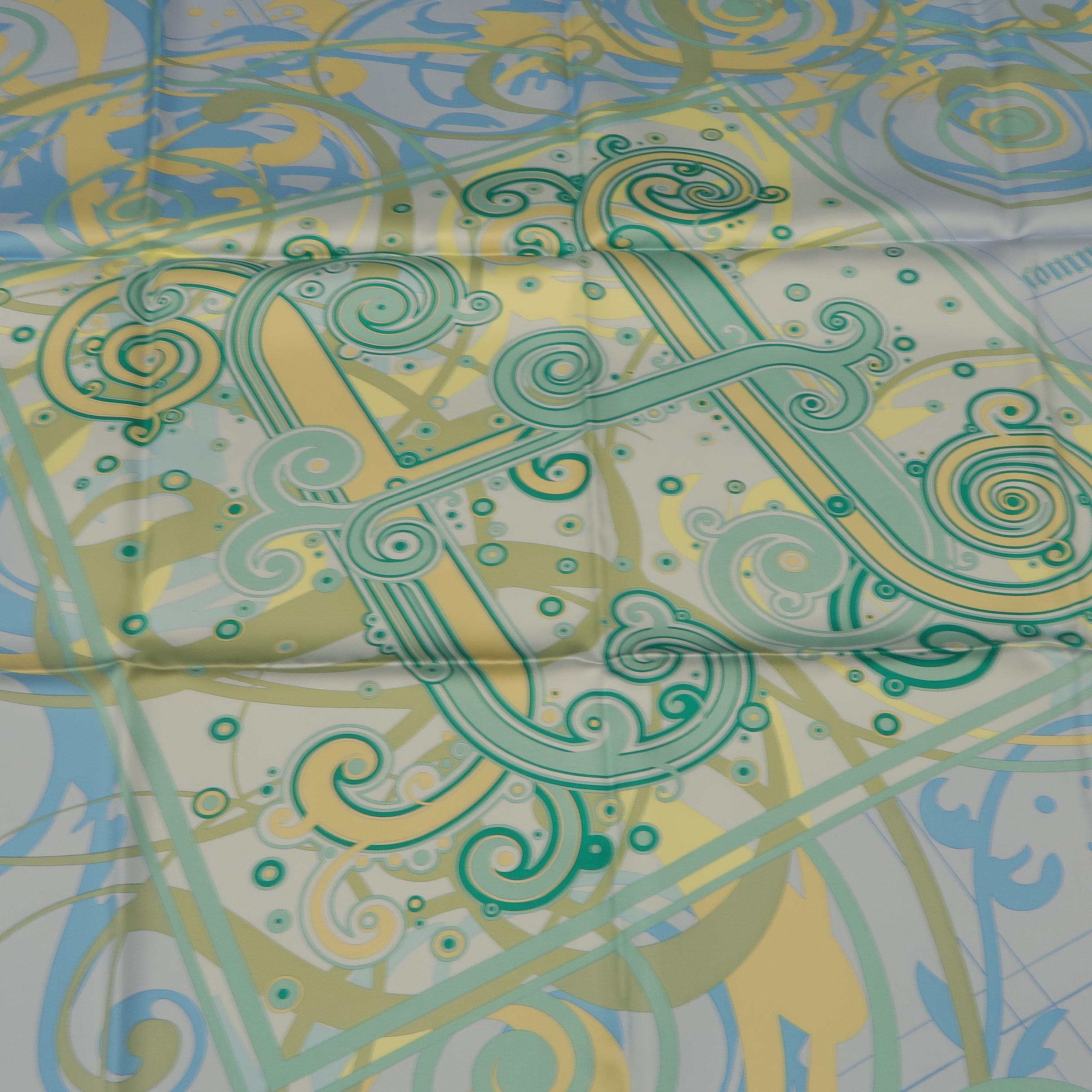 Gray HERMES Scarf - H Comme Histoires - Light Blue Silk Scarf