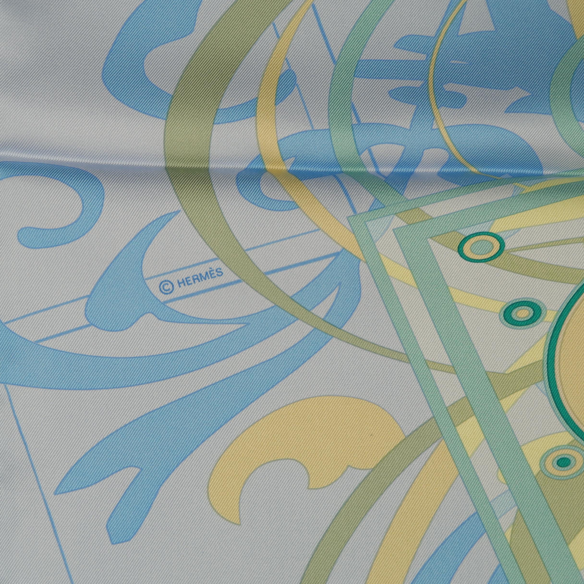 HERMES Scarf - H Comme Histoires - Light Blue Silk Scarf In New Condition In San Francisco, CA