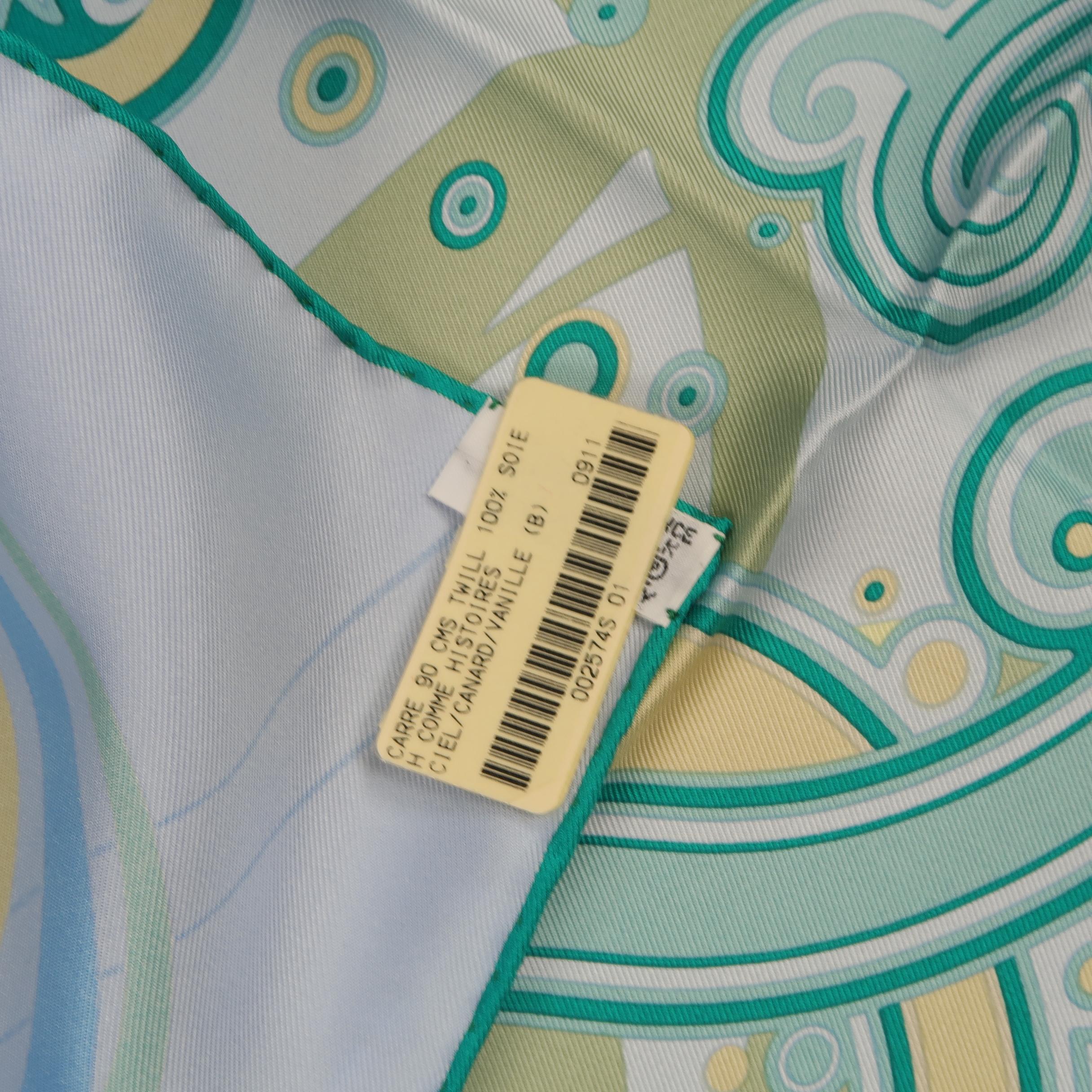 HERMES Scarf - H Comme Histoires - Light Blue Silk Scarf 2