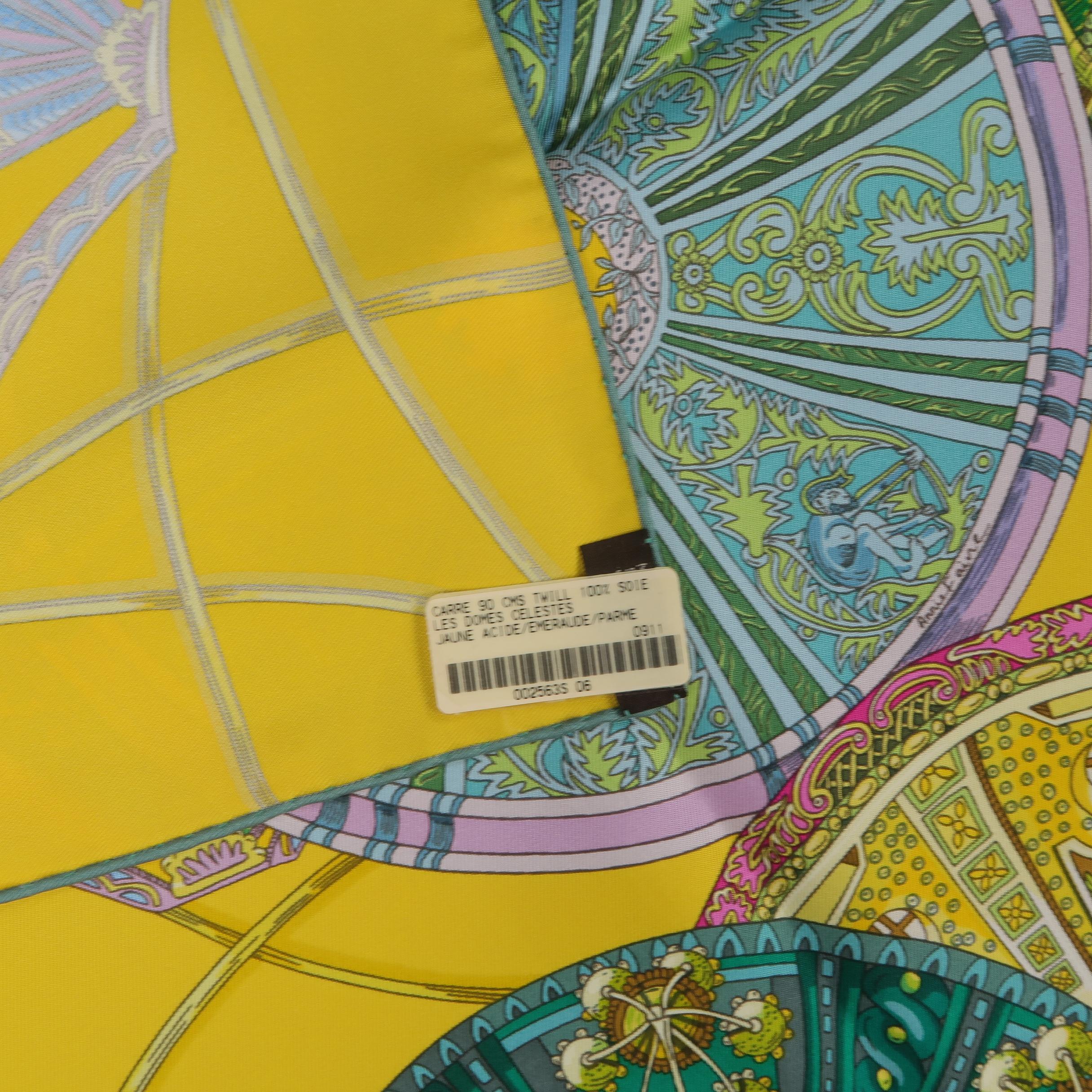 HERMES Scarf - New - Les Domes Celestes - Yellow Silk Scarf 1