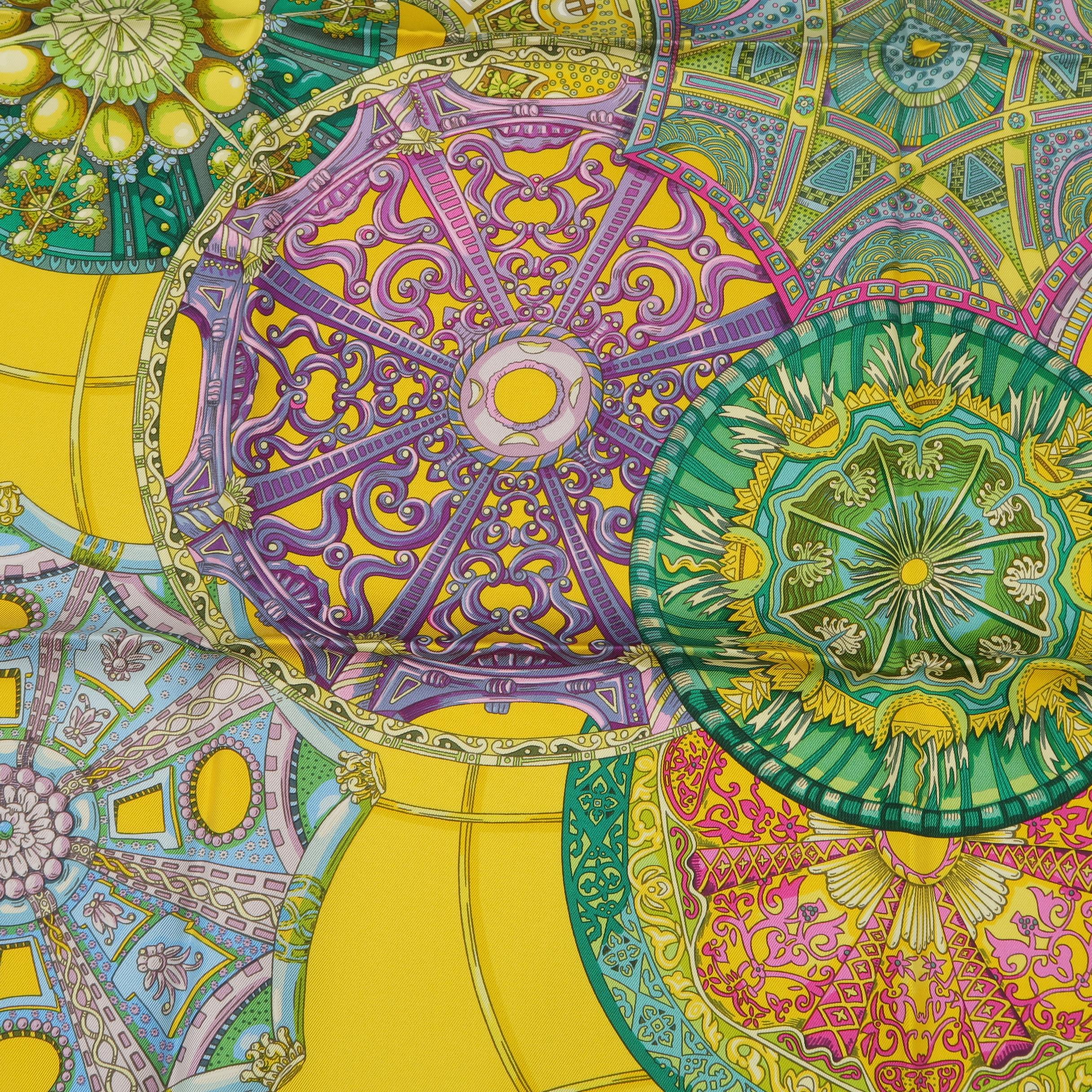 HERMES Scarf - New - Les Domes Celestes - Yellow Silk Scarf In New Condition In San Francisco, CA