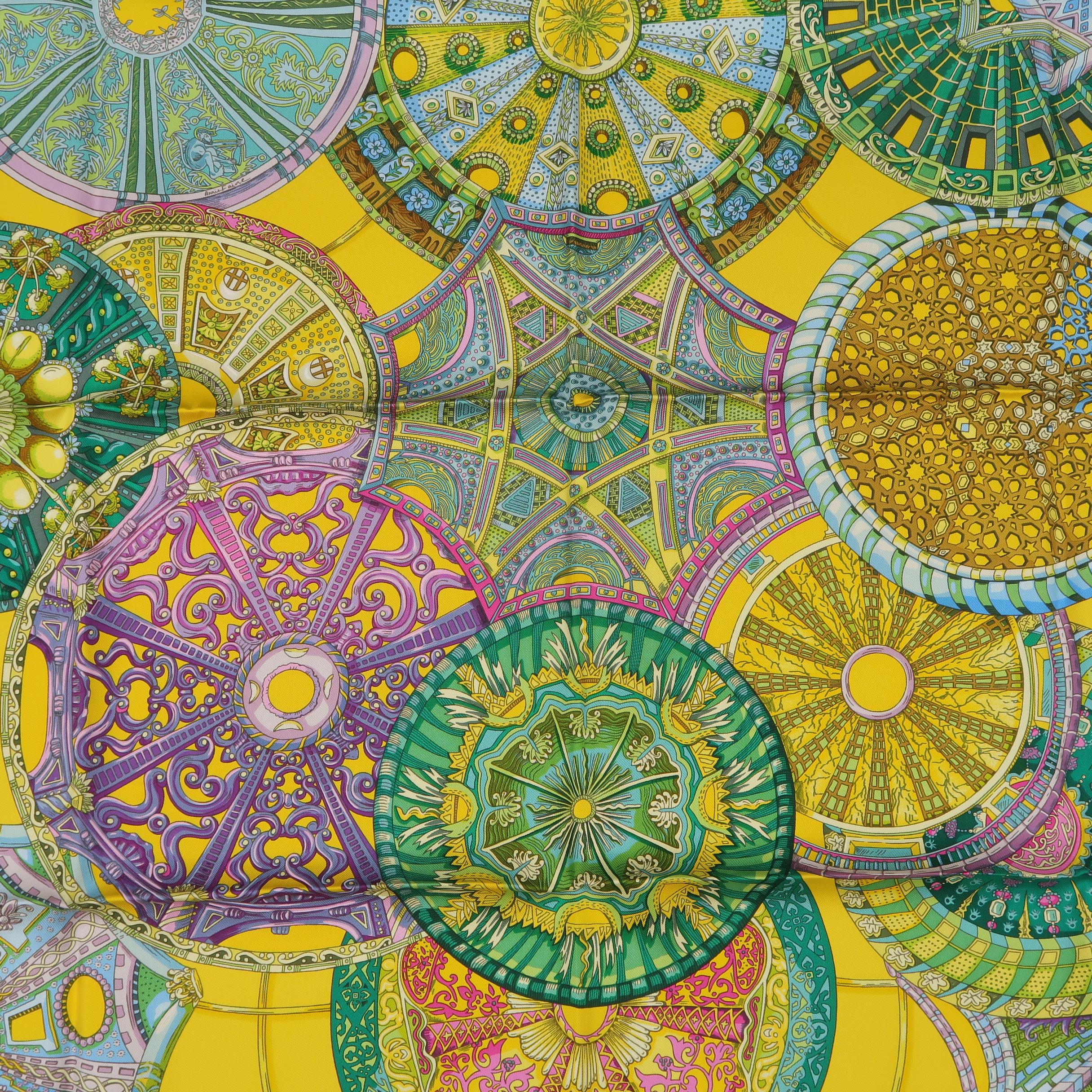 Women's or Men's HERMES Scarf - New - Les Domes Celestes - Yellow Silk Scarf