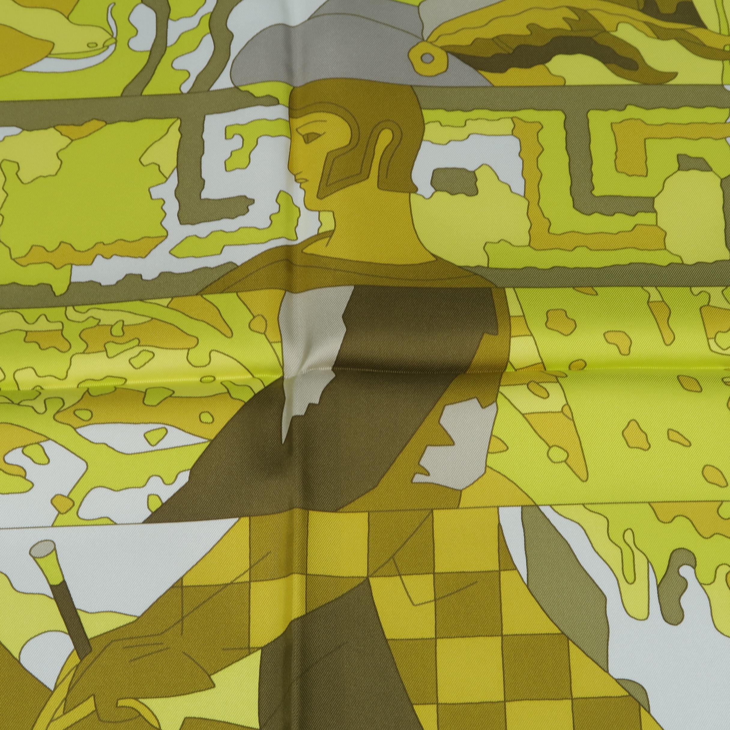 HERMES Scarf - New - LES DIX CAVALIERS - Chartreuse Green - Silk Scarf 1