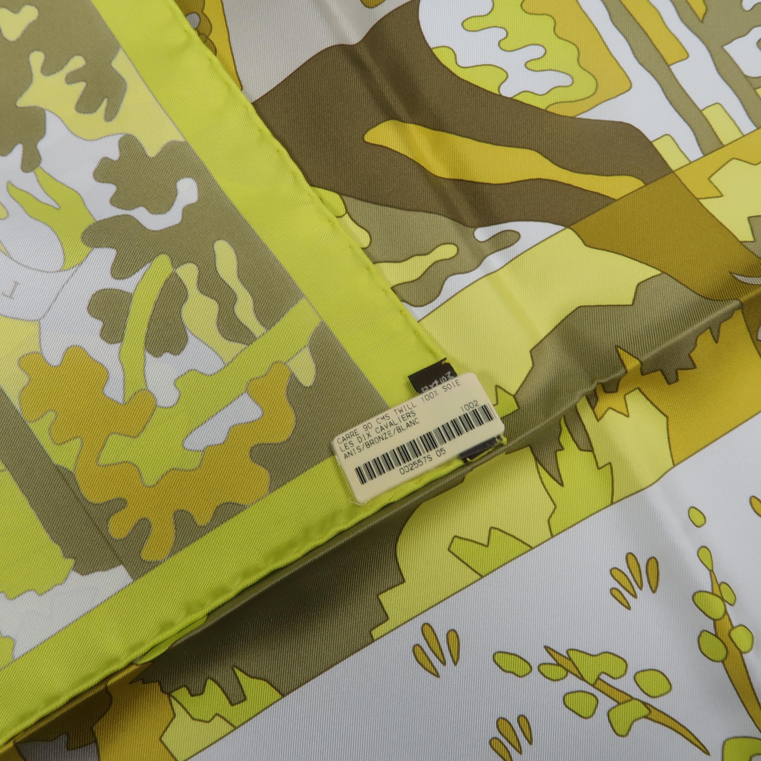 HERMES Scarf - New - LES DIX CAVALIERS - Chartreuse Green - Silk Scarf 2