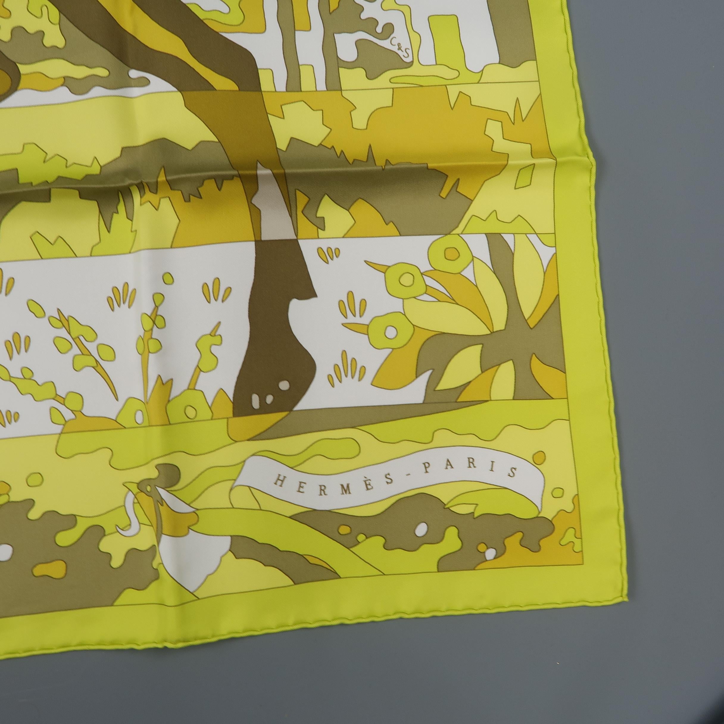 HERMES Scarf - New - LES DIX CAVALIERS - Chartreuse Green - Silk Scarf 3