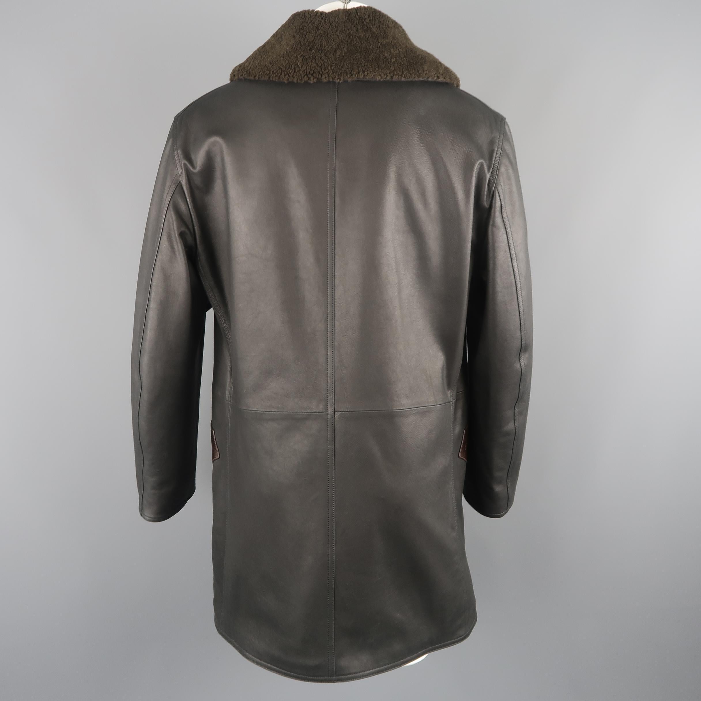 GIORGIO ARMANI Coat - US 40 Black Brown And Olive Shearling Jacket 1