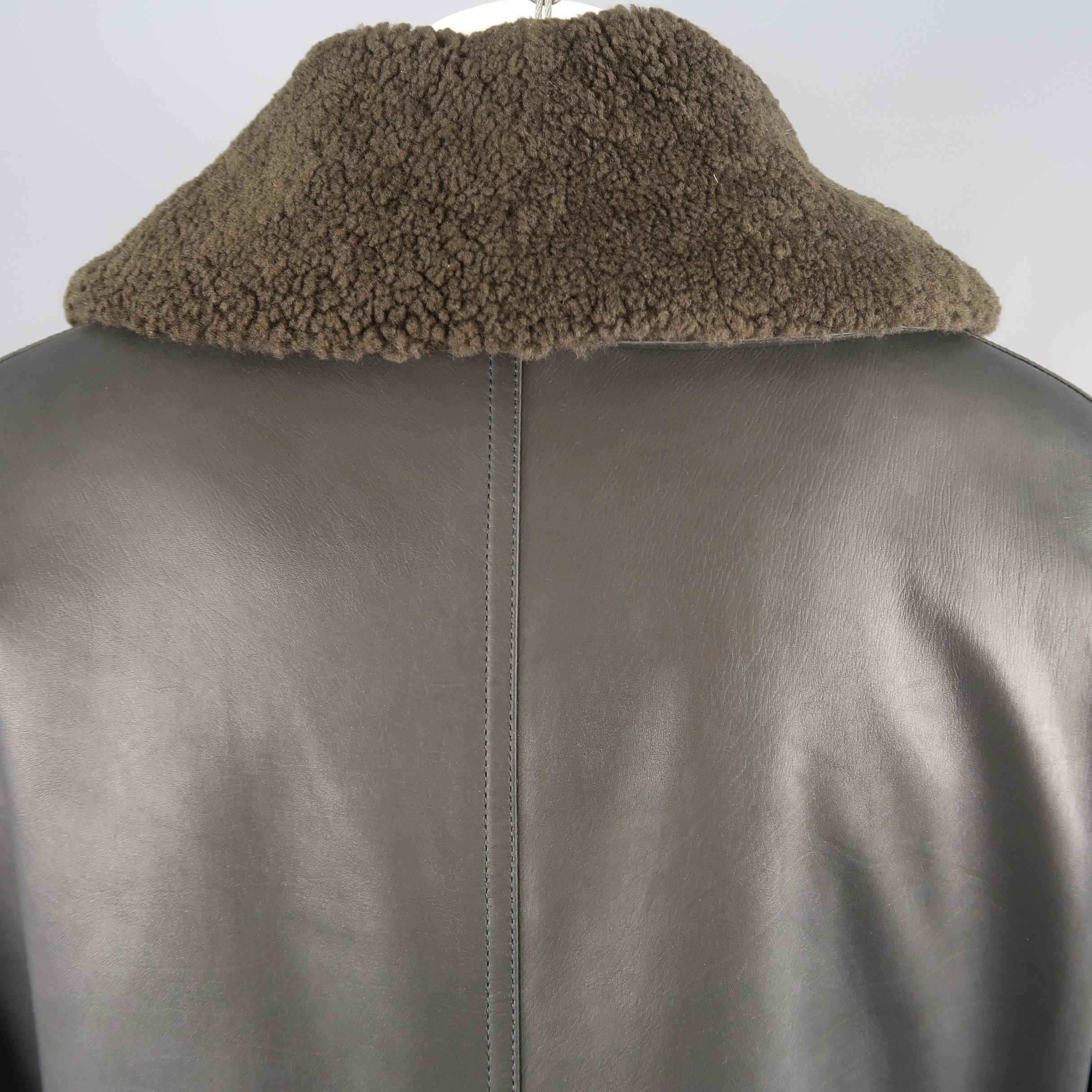 Men's GIORGIO ARMANI Coat - US 40 Black Brown And Olive Shearling Jacket