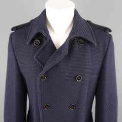 BOSS HUGO BOSS 42 Navy Woven Wool / Cotton Trench Coat