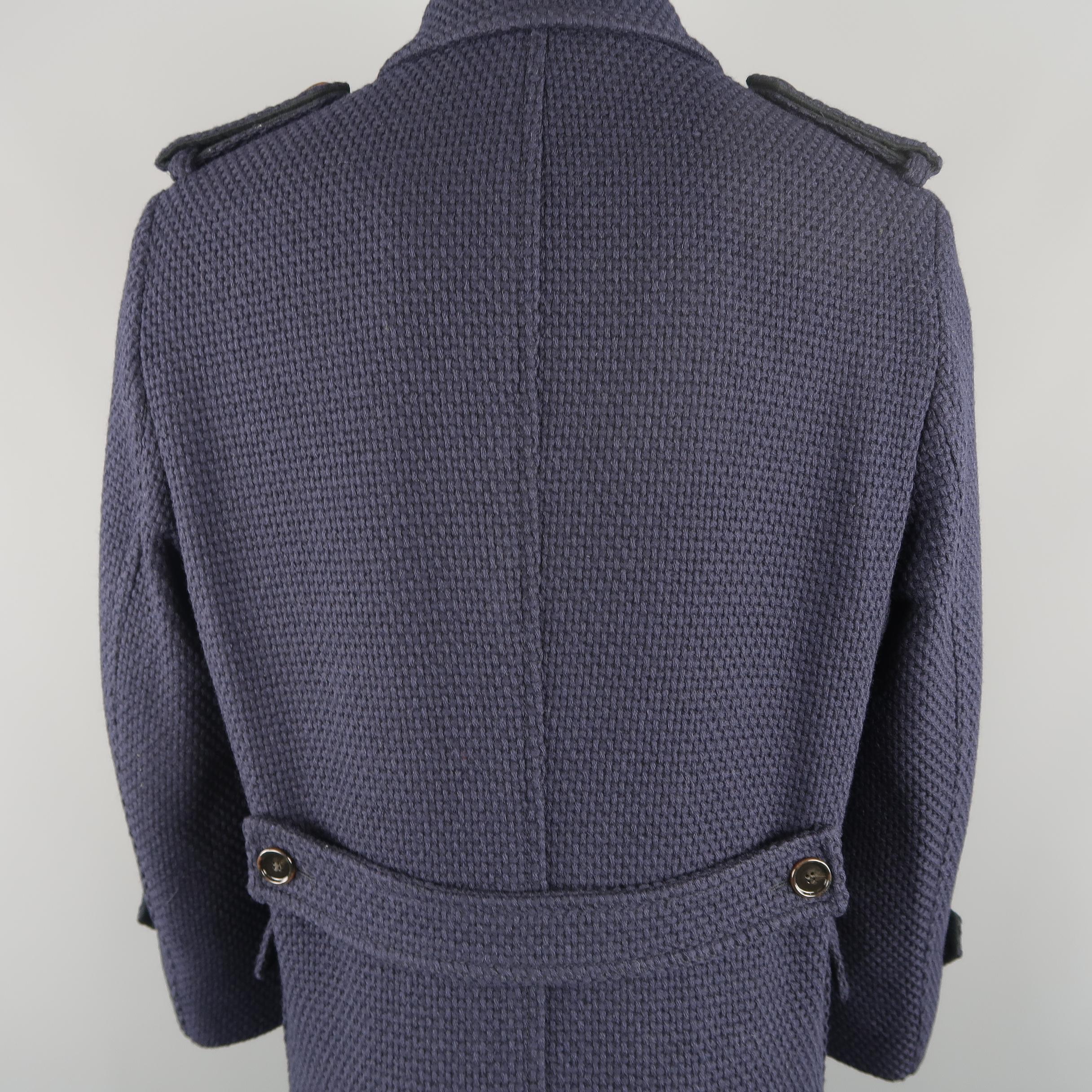 BOSS HUGO BOSS 42 Navy Woven Wool / Cotton Trench Coat 2