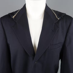 COMME des GARCONS Homme Plus S Navy Wool Zip Off Hood Sport Coat Jacket Blazer