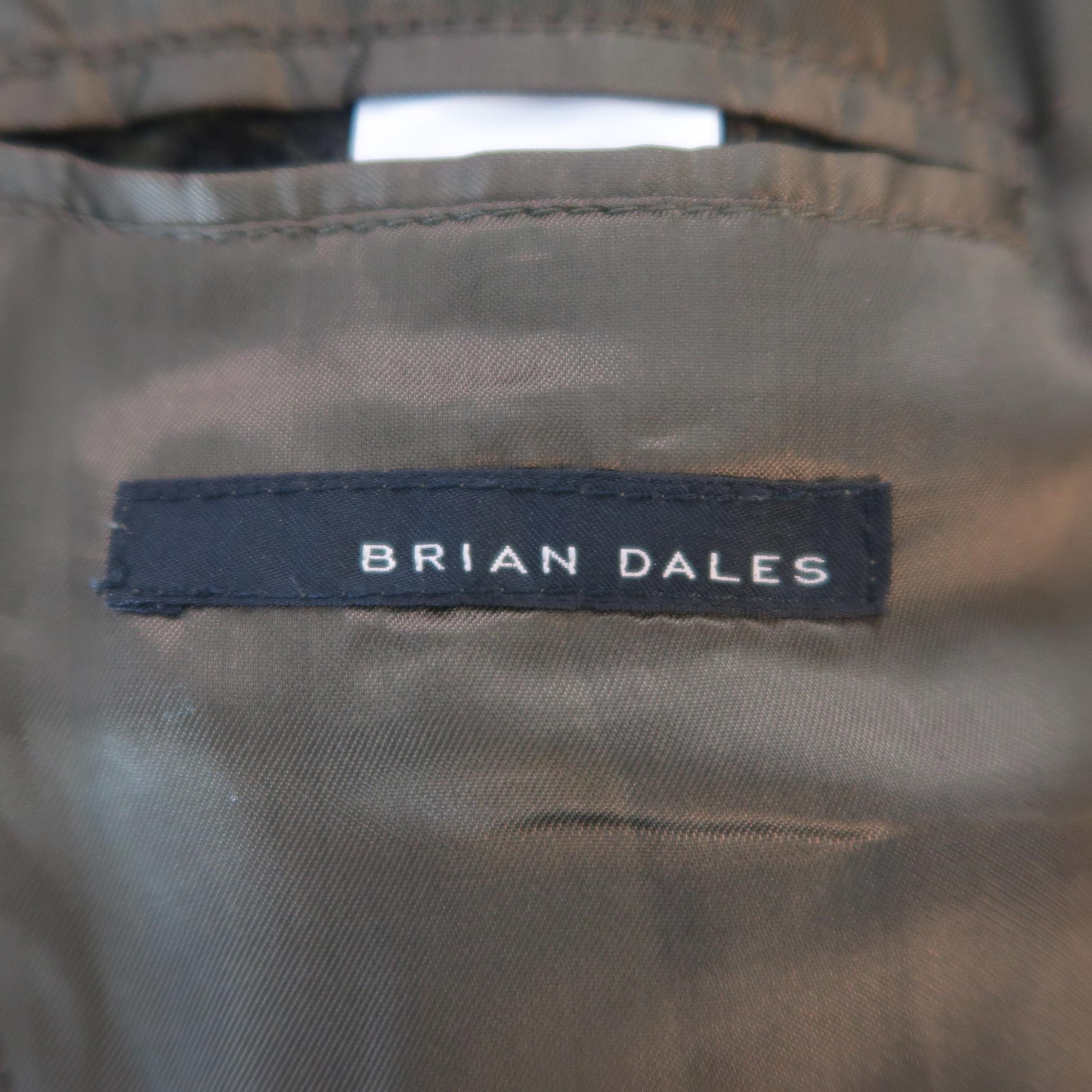 Men's BRIAN DALES Coat - US36 Olive Paisley Wool Blend Double Breasted Peacoat