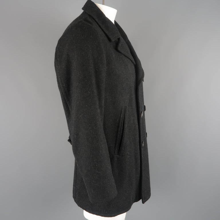 JIL SANDER Coat - Size US 42 Charcoal Wool Double Breasted Peacoat at ...