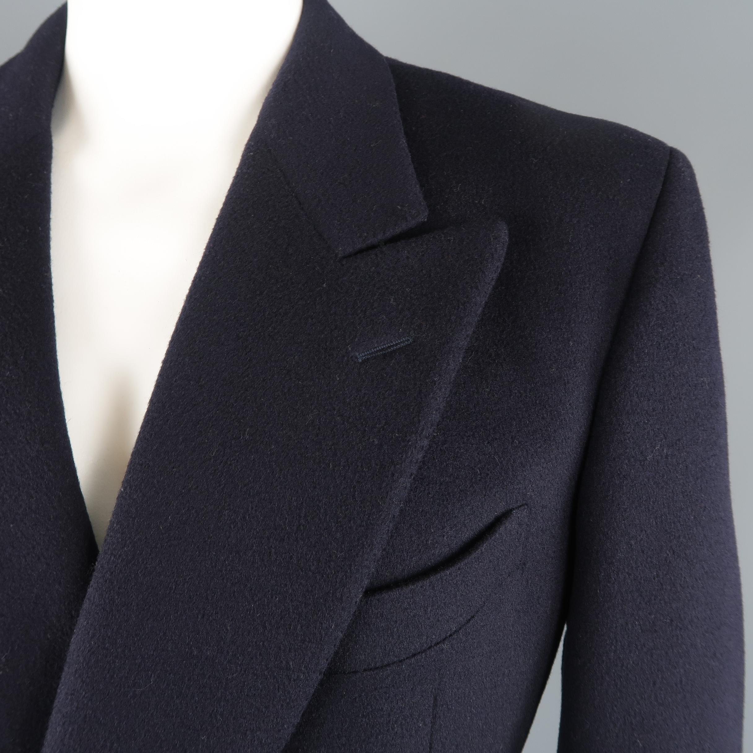 Black ERMENEGILDO ZEGNA 42 Navy Wool / Cashmere Double Breasted Peak Lapel Coat
