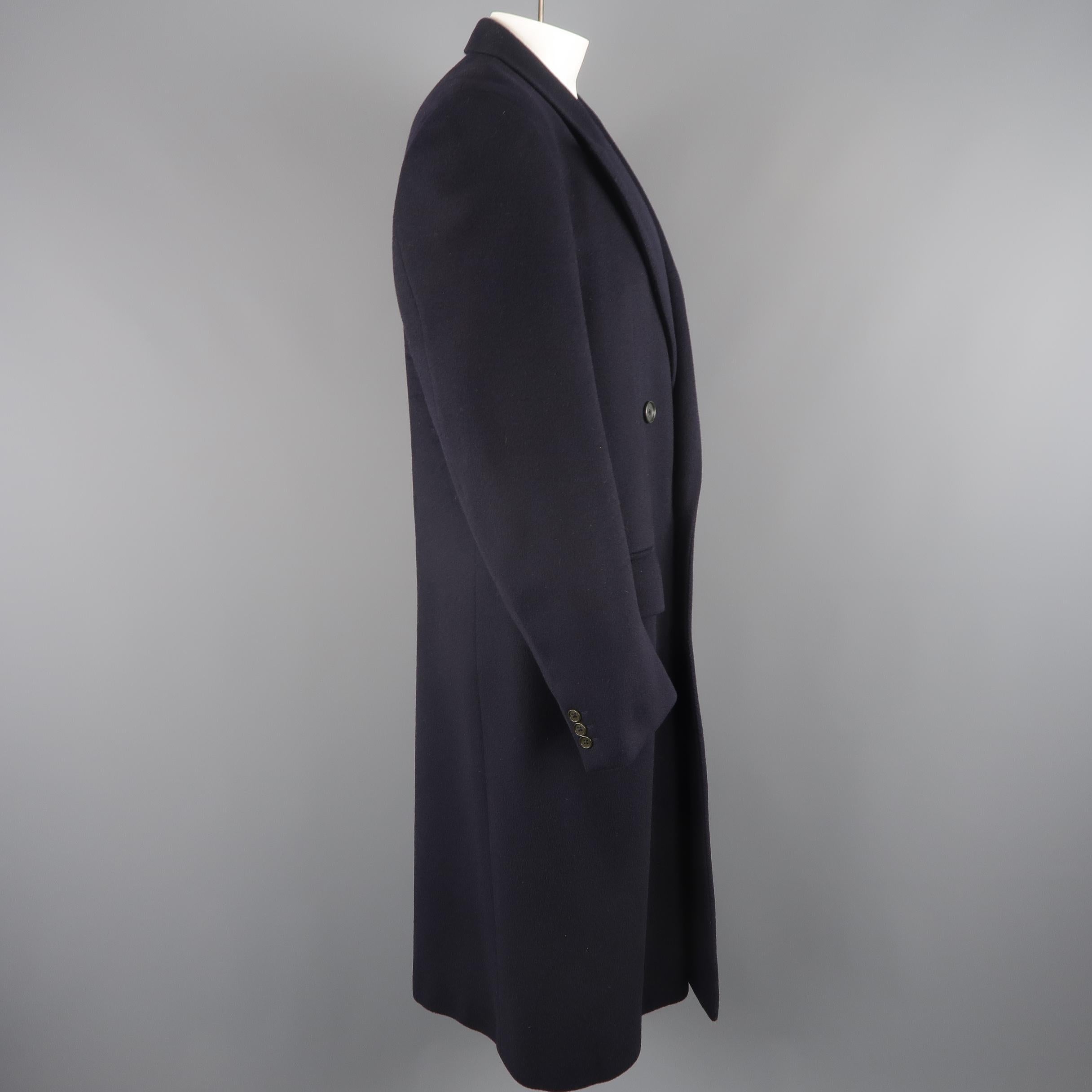 ERMENEGILDO ZEGNA 42 Navy Wool / Cashmere Double Breasted Peak Lapel Coat In Excellent Condition In San Francisco, CA