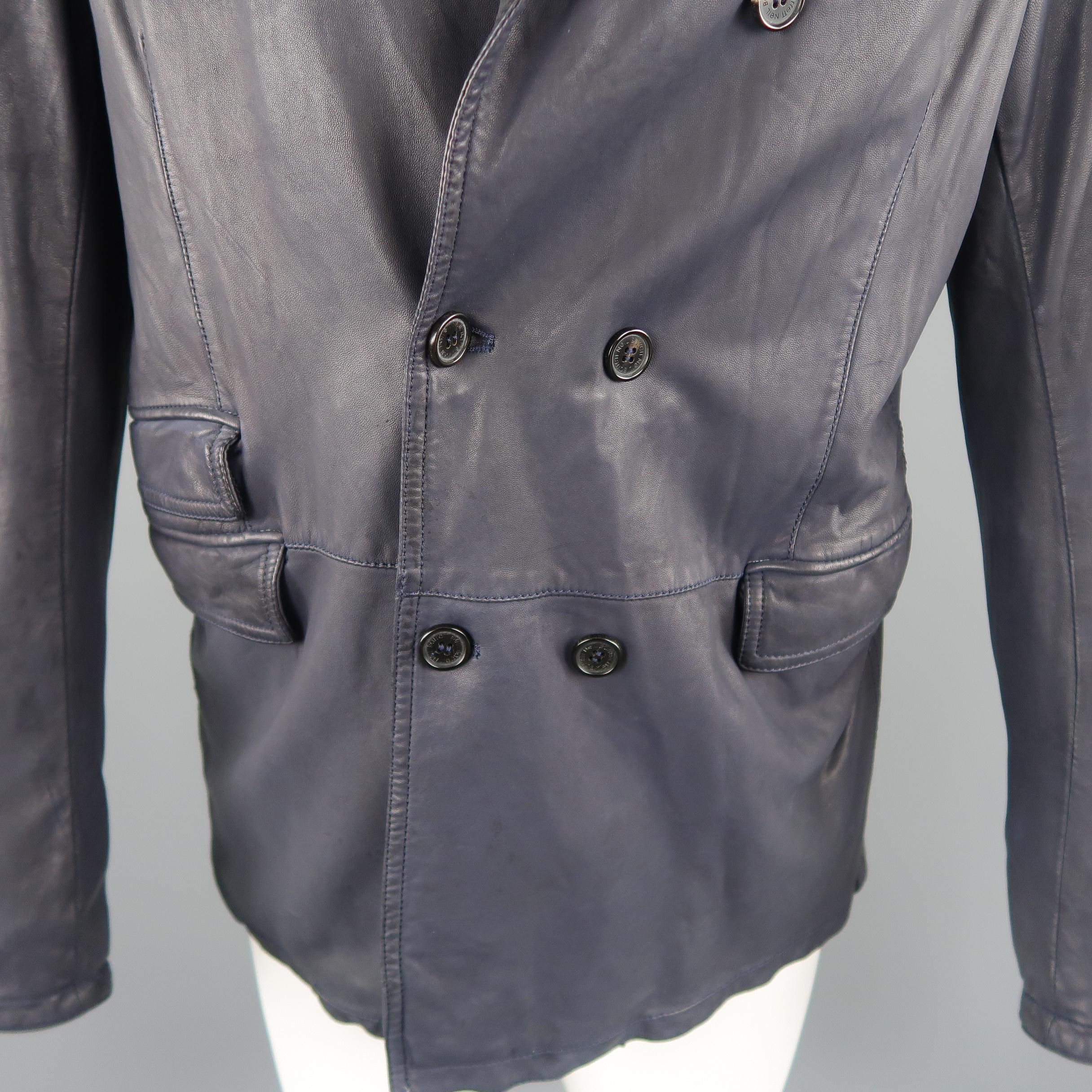 Black NEIL BARRETT Jacket M Navy Leather Double Breasted Sport Coat Jacket