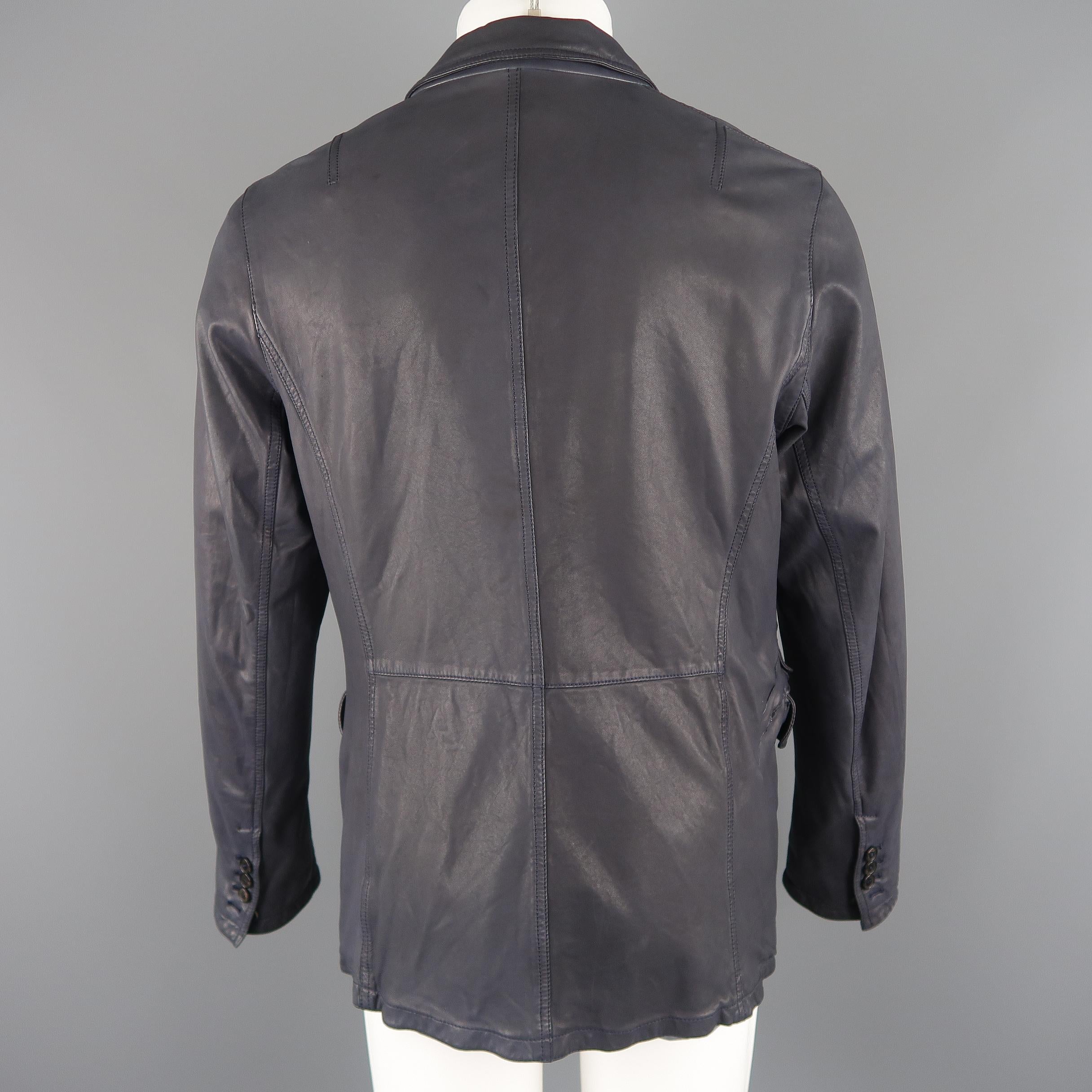 NEIL BARRETT Jacket M Navy Leather Double Breasted Sport Coat Jacket 2