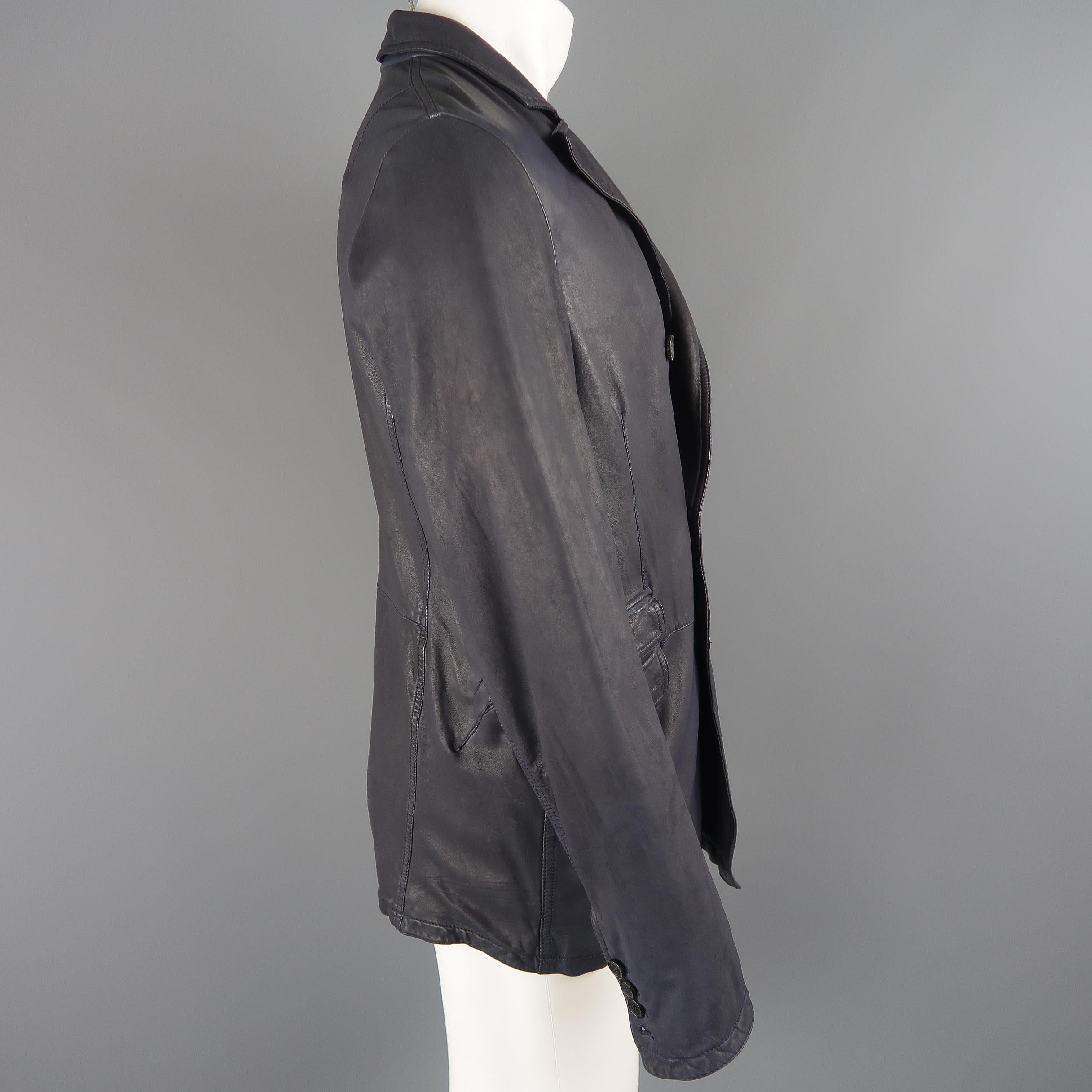 Men's NEIL BARRETT Jacket M Navy Leather Double Breasted Sport Coat Jacket