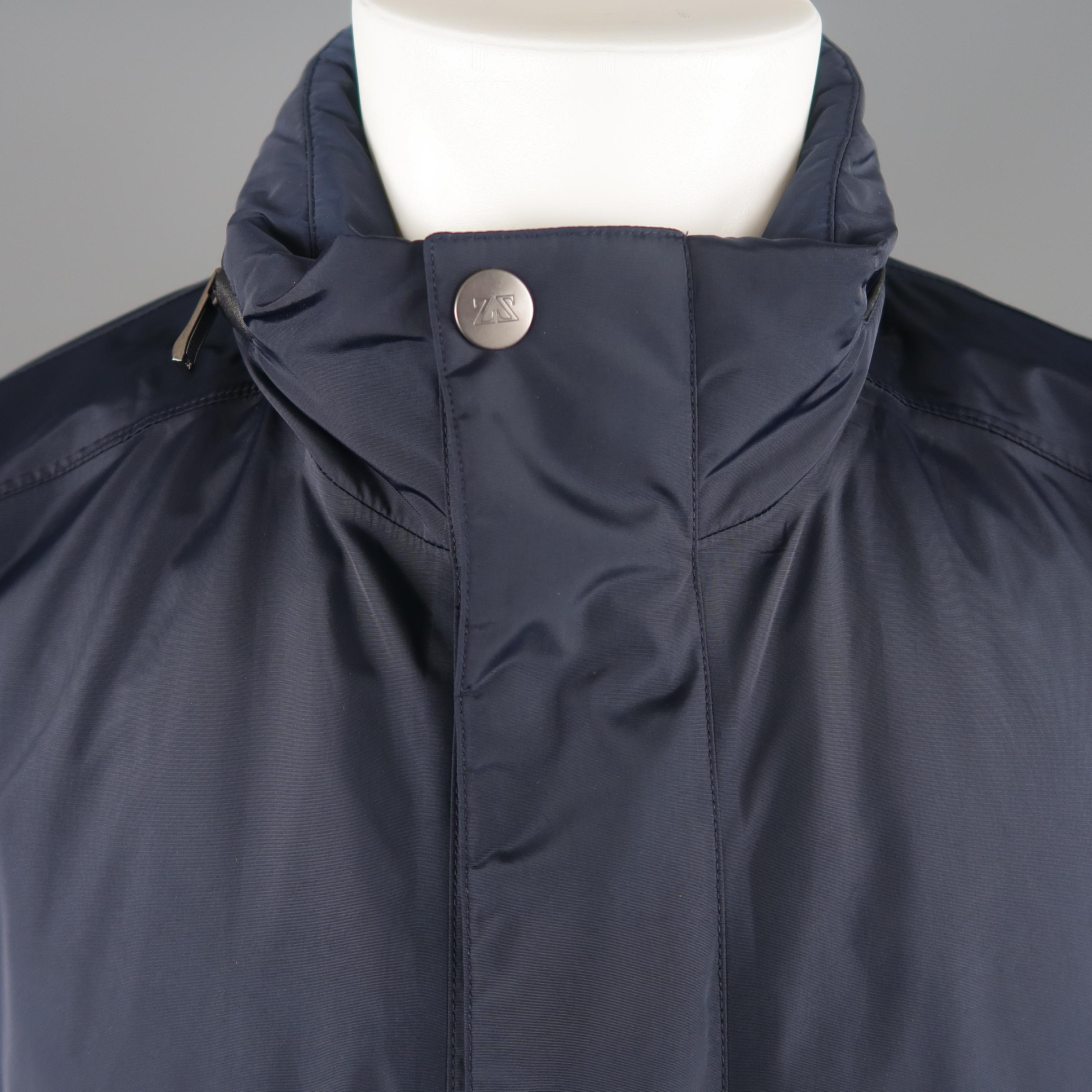 Black ZEGNA SPORT XL Navy Zip Parka Jacket With Detachable Vest Layer Coat