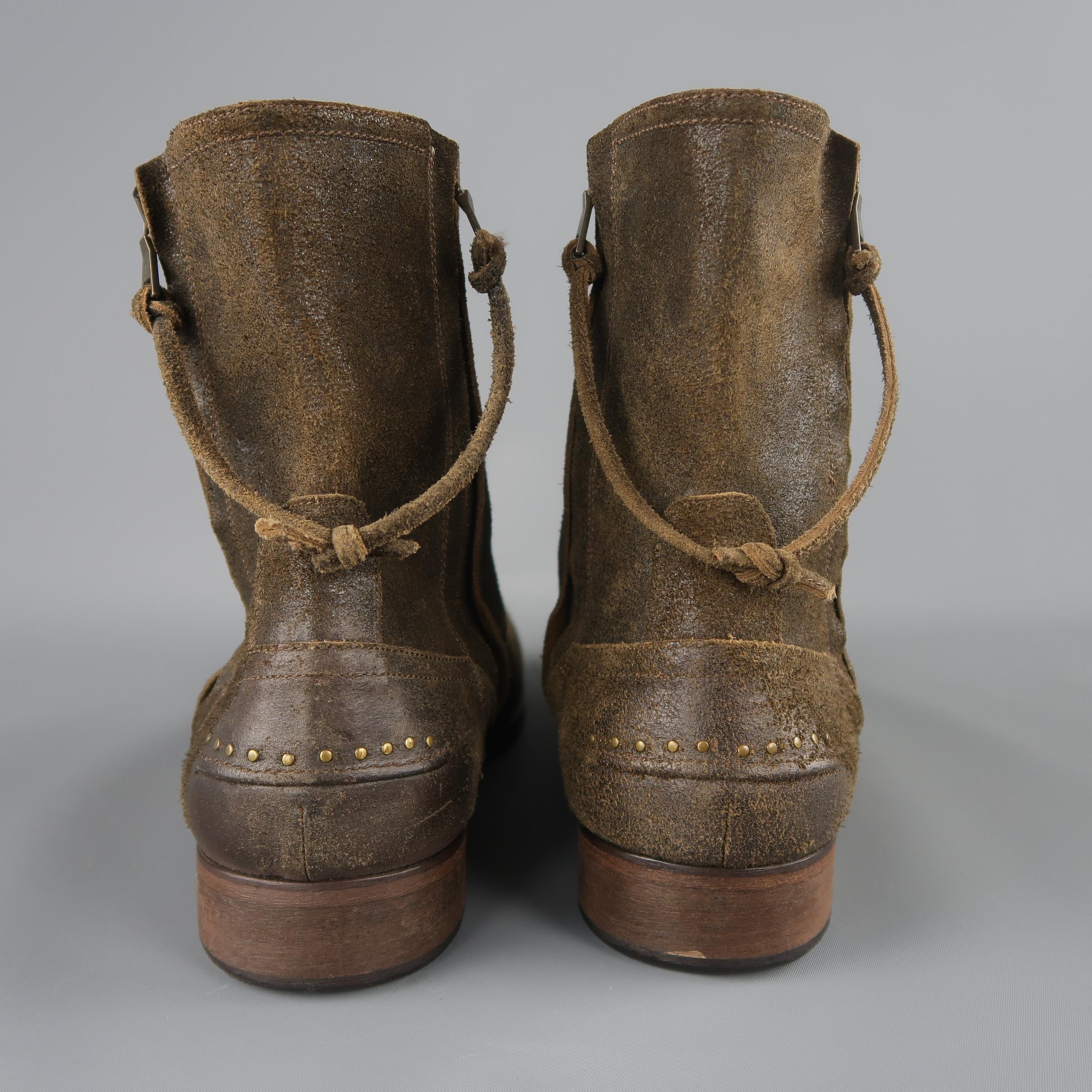 Black John Varvatos Brown Distressed Suede Zip Ankle Boots / Shoes