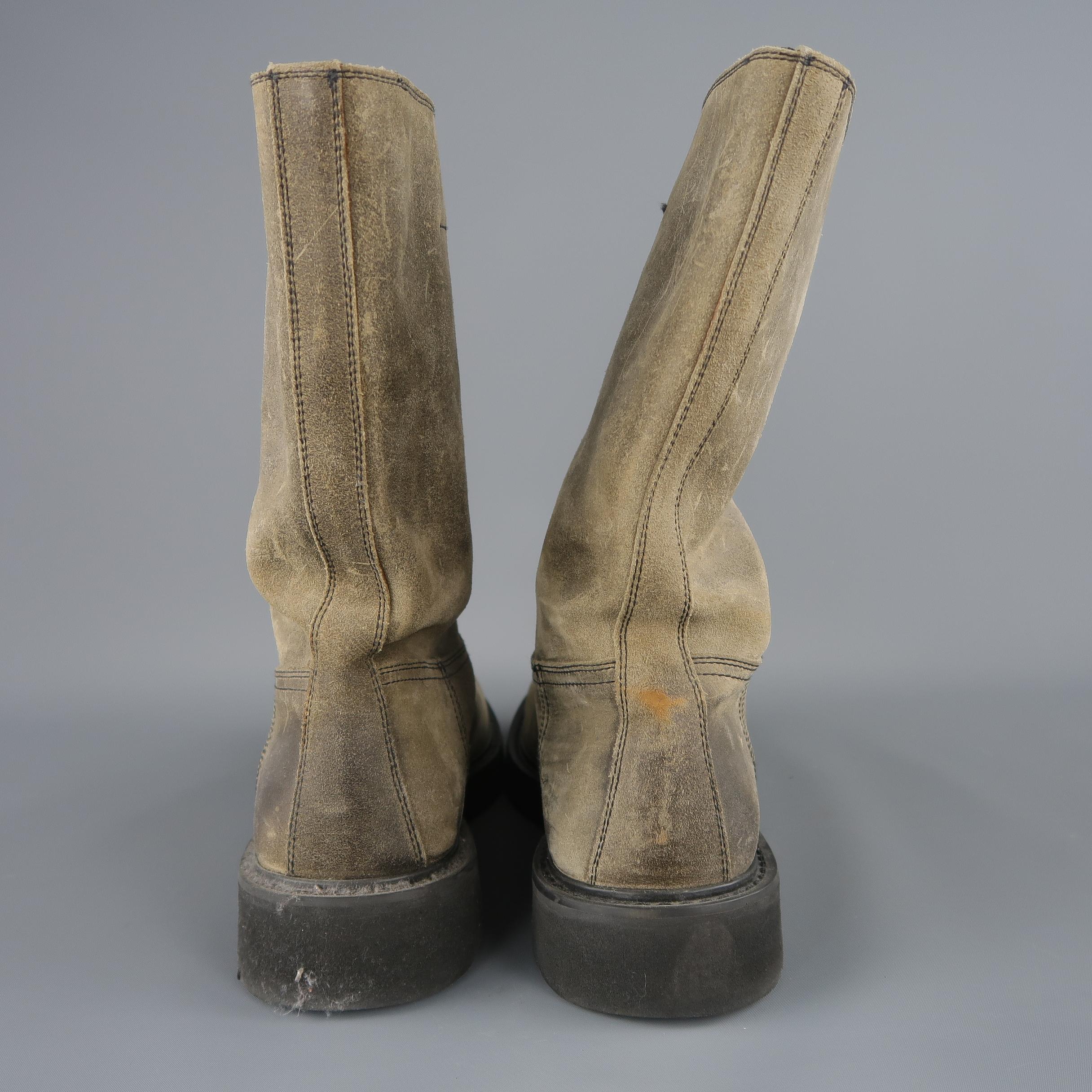 Prada Beige Distressed Suede Rubber Sole Calf Boot / Shoes 4