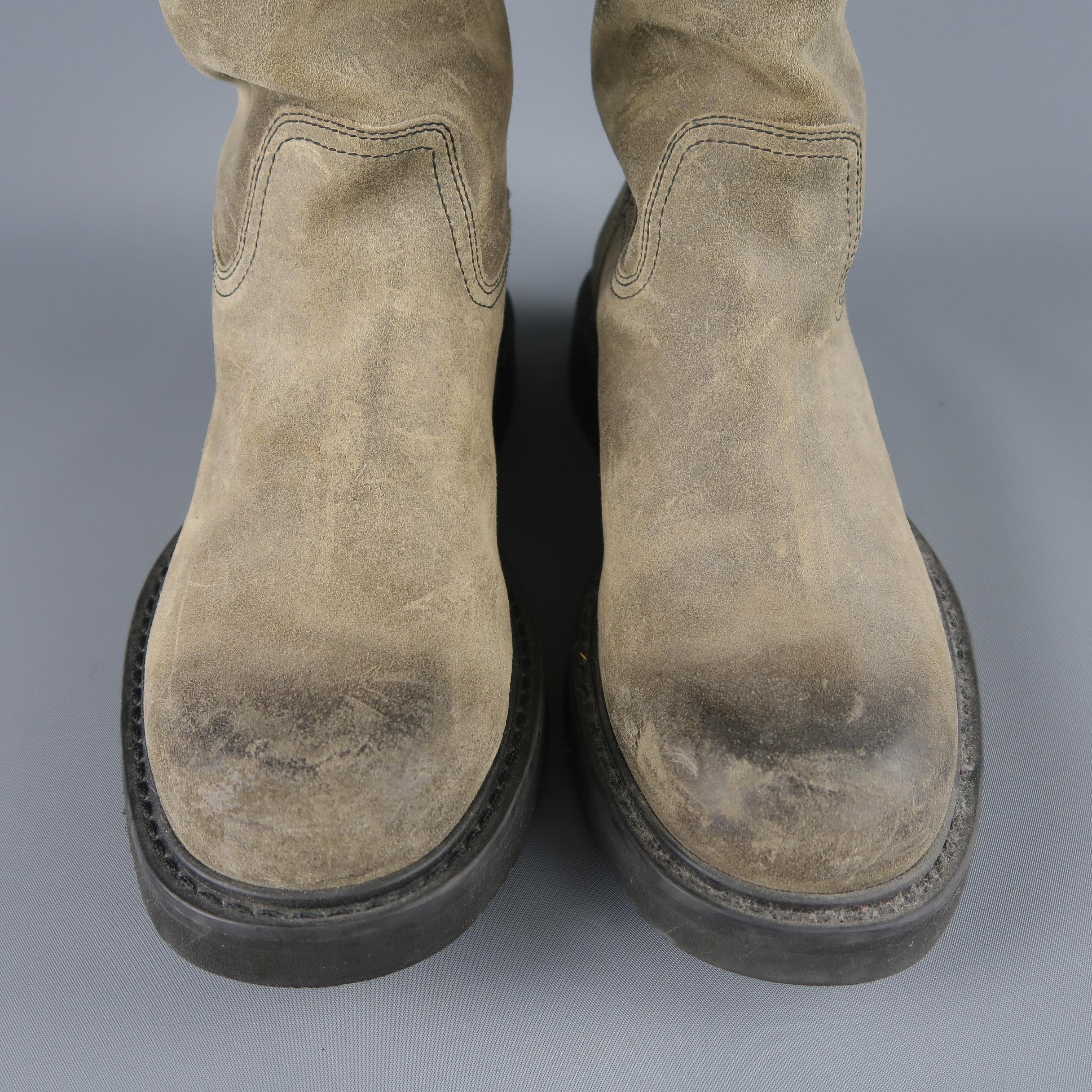 Prada Beige Distressed Suede Rubber Sole Calf Boot / Shoes 3