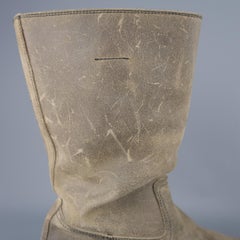 Prada Beige Distressed Suede Rubber Sole Calf Boot / Shoes
