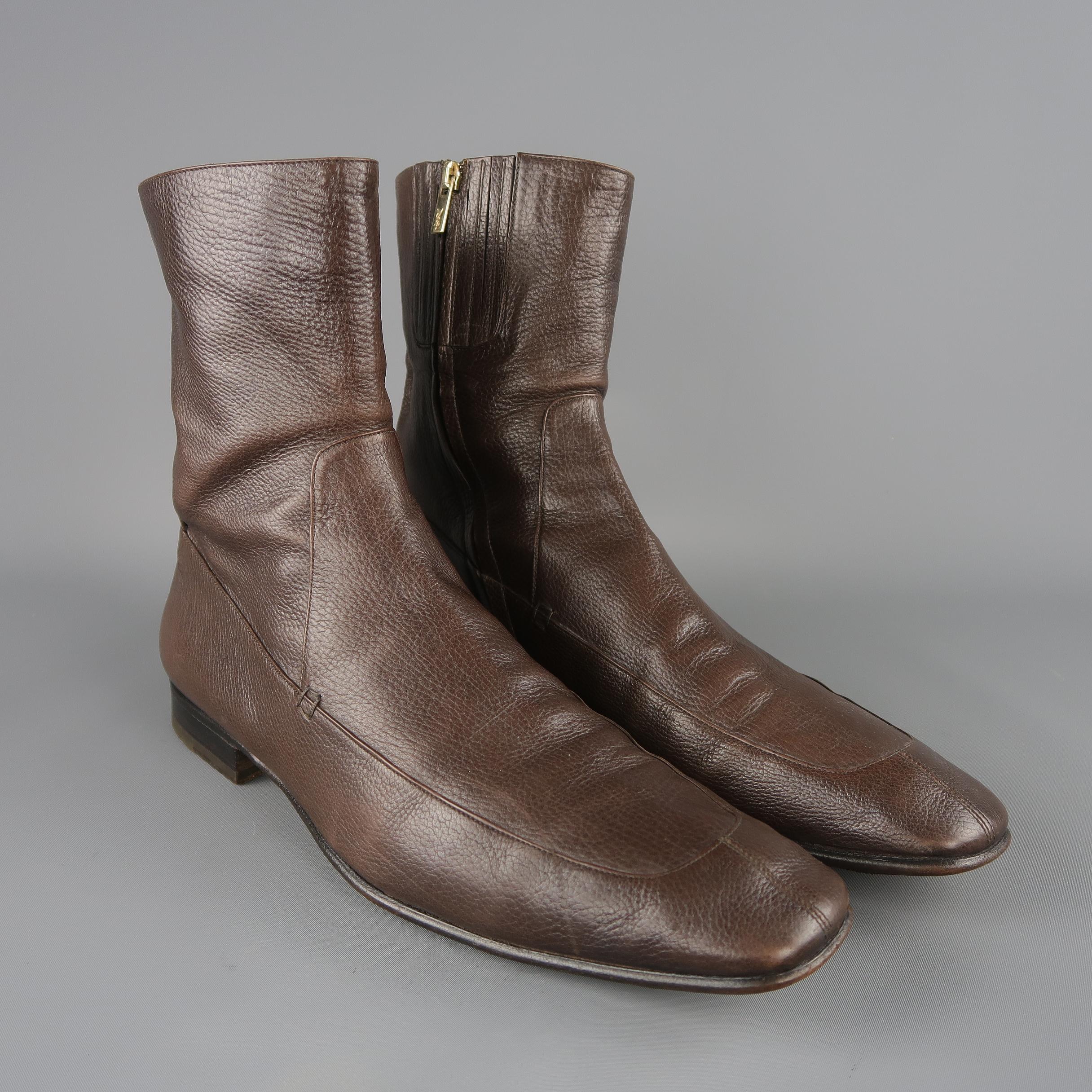 Men's Yves Saint Laurent Brown Leather Apron Toe Ankle Boots / Shoes