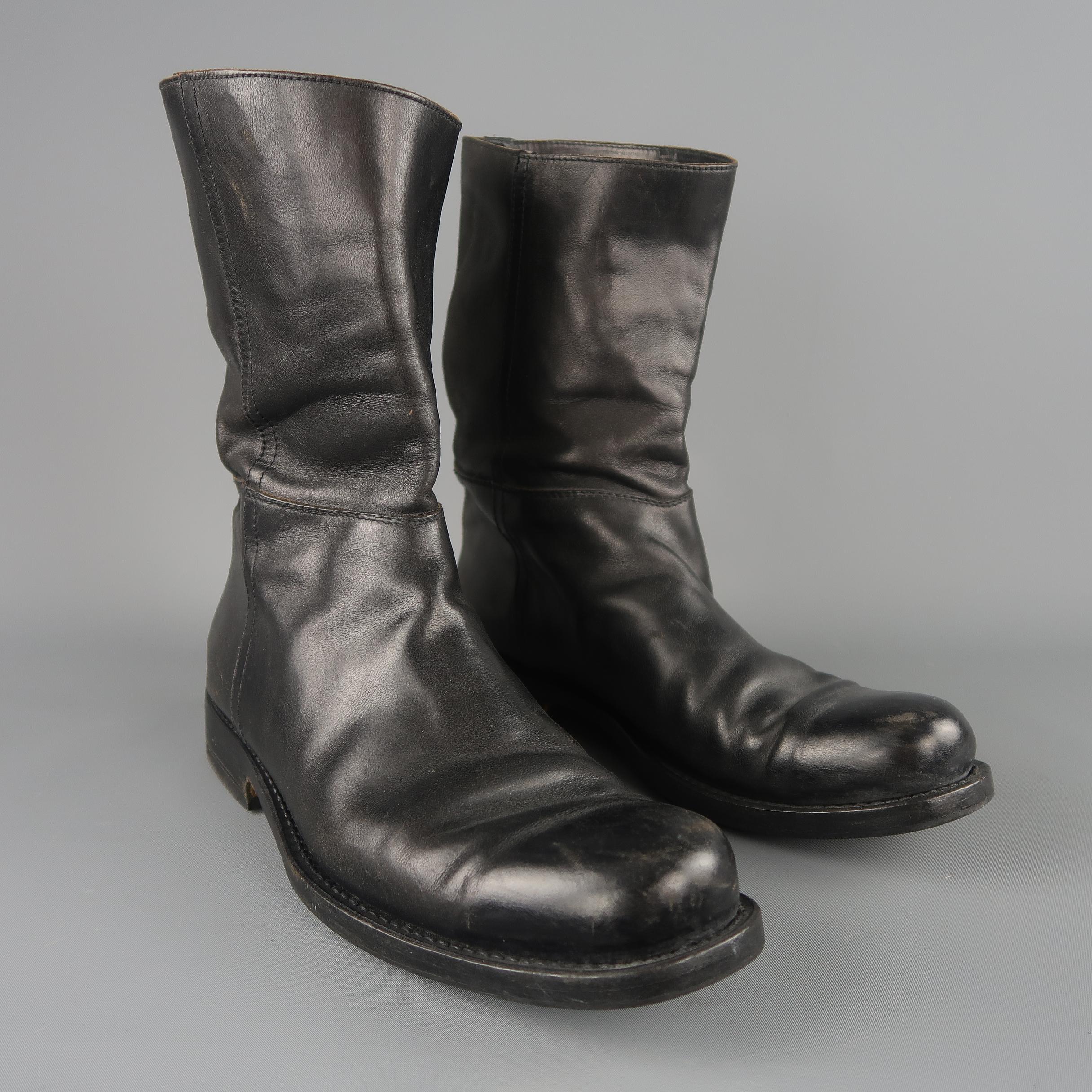 Yves Saint Laurent Black Leather Biker Boots / Shoes In Fair Condition In San Francisco, CA