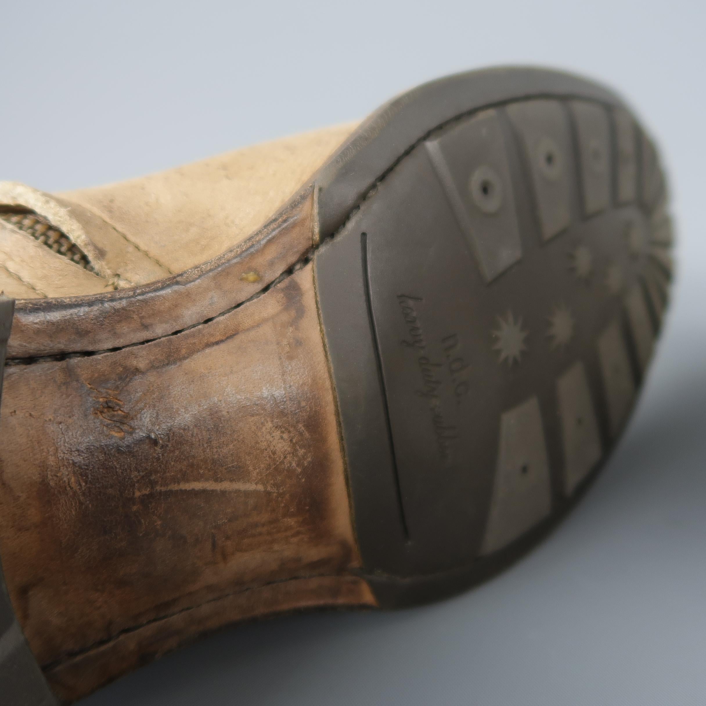 N.D.C. Bottines en cuir vieilli beige à semelle en caoutchouc 1