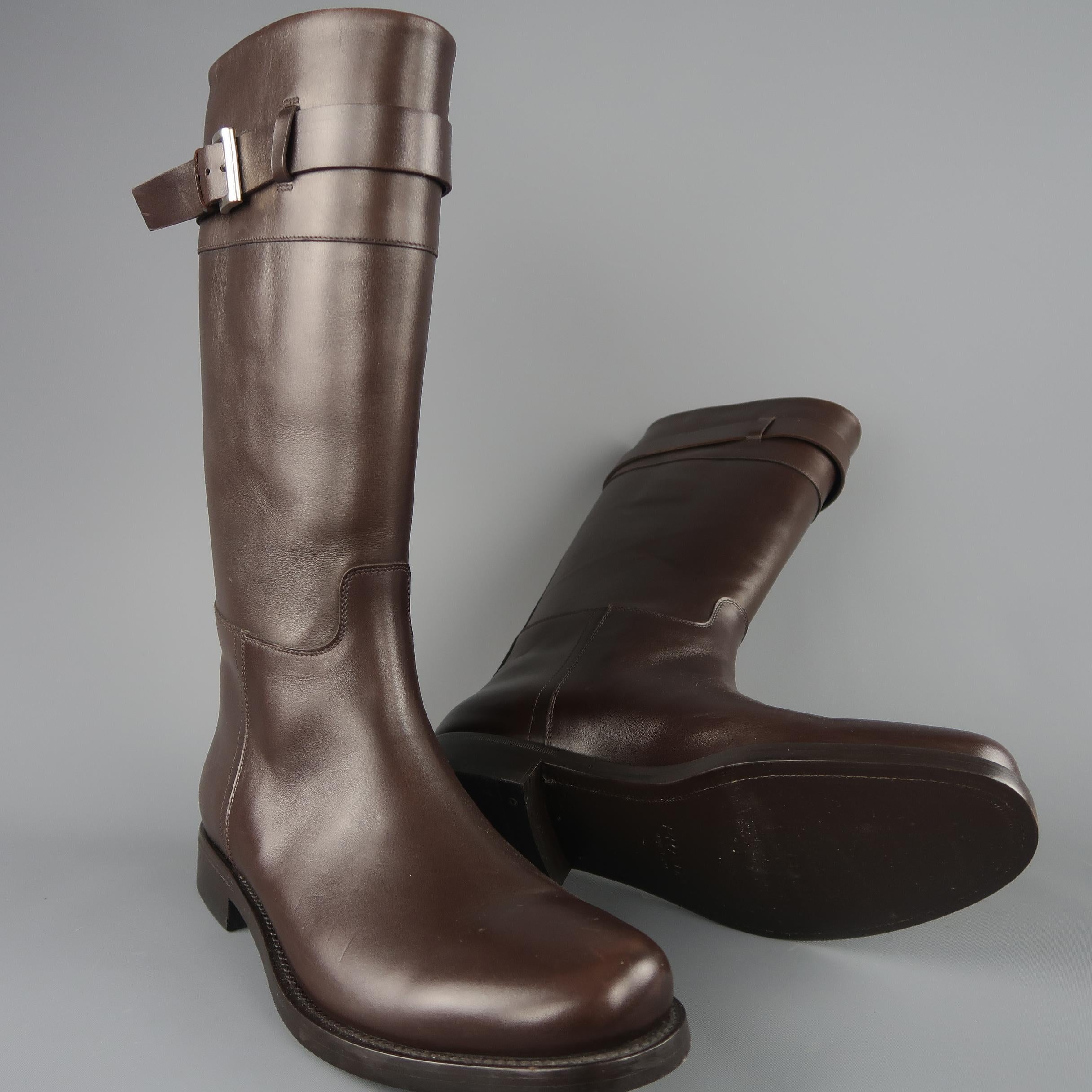 Black Prada Brown Leather Tall Buckle Men's Boot / Shoe