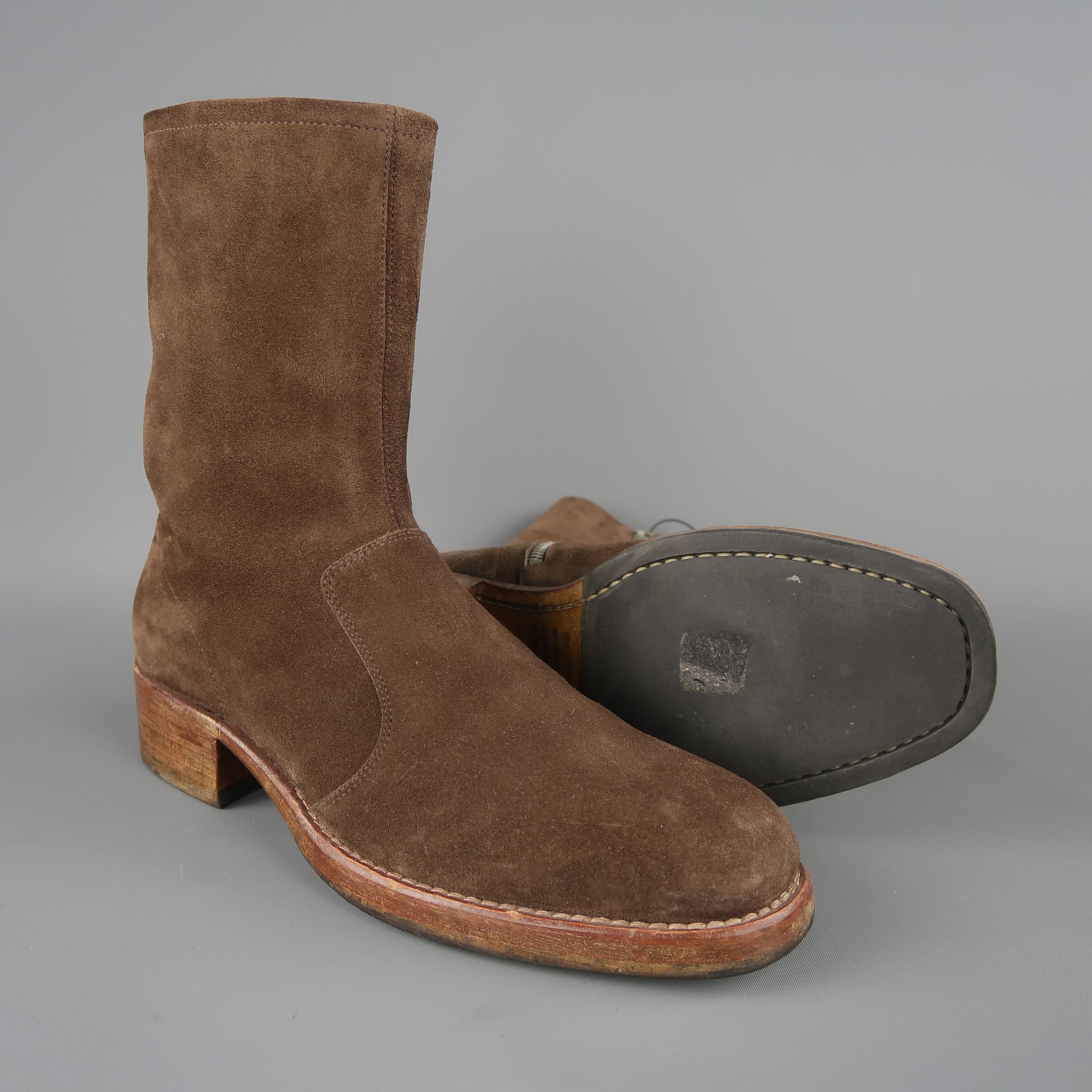 Maison Martin Margiela Brown Suede Distressed Heeled Ankle Shoes / Boots In Good Condition In San Francisco, CA