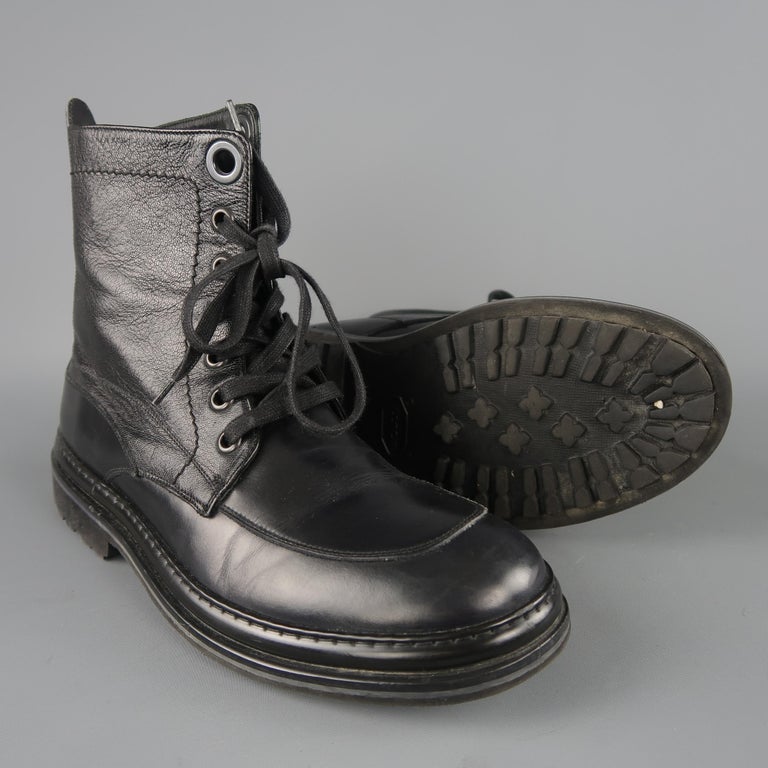 Black Leather Grommet Combat Shoes Boots at 1stDibs