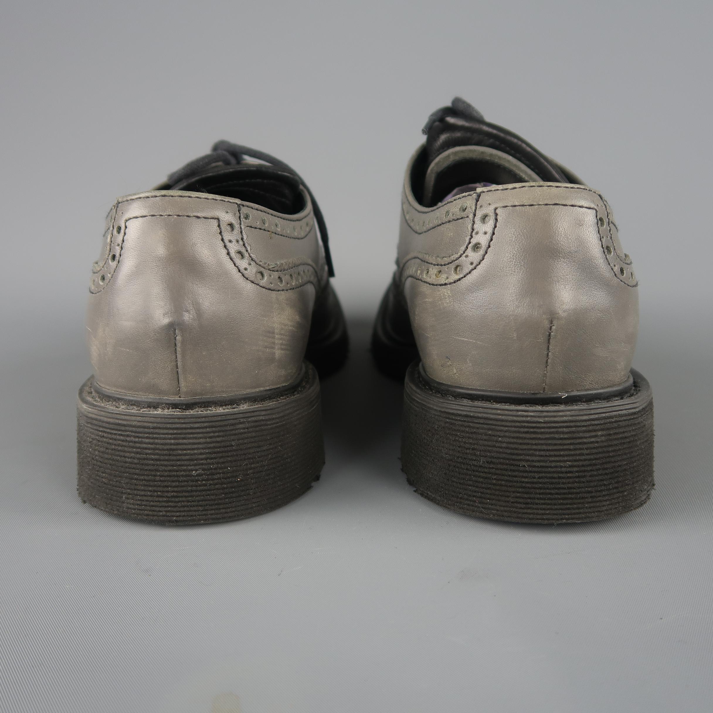 Prada Grey Leather and Nylon Wingtip Lace Up Shoes  1