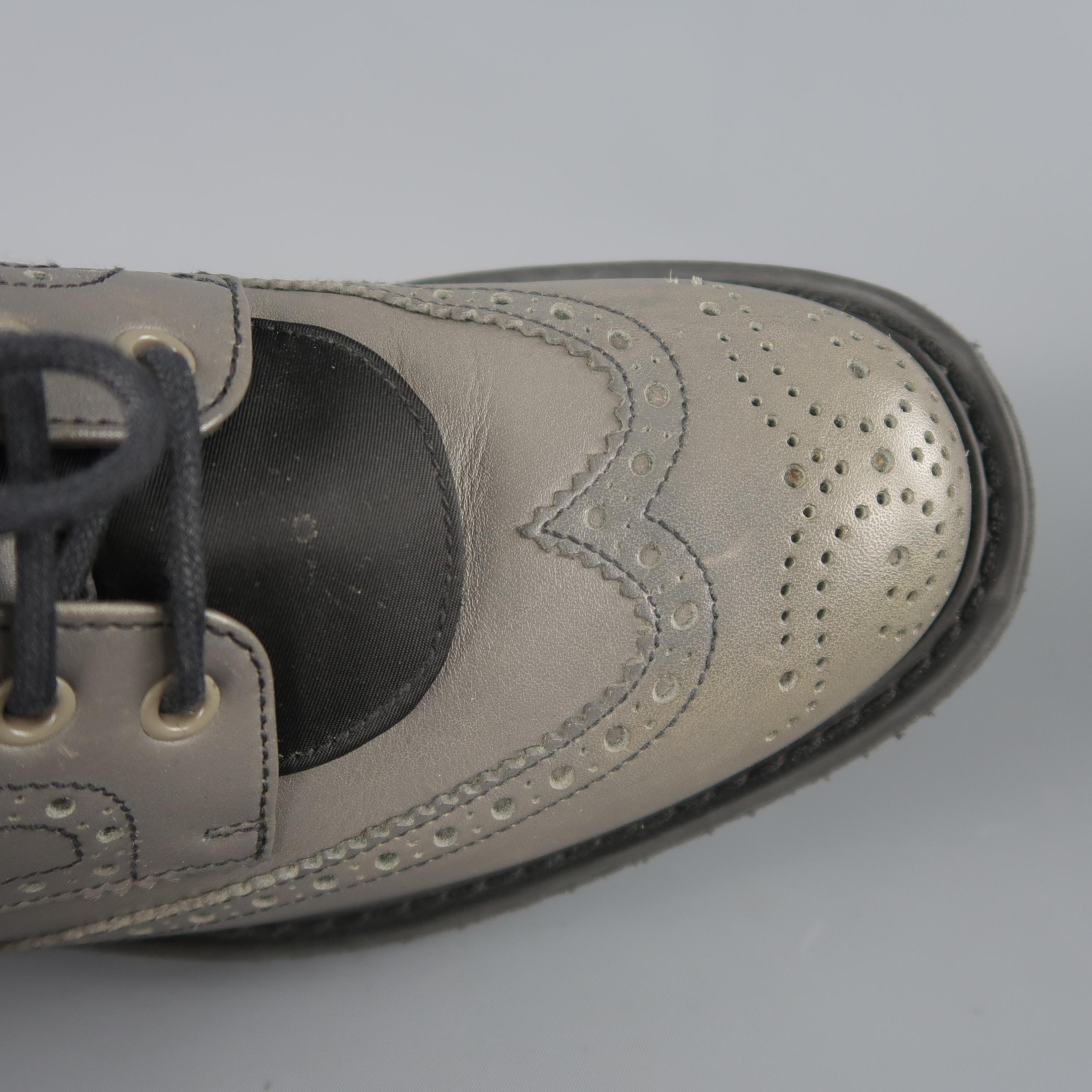 Men's Prada Grey Leather and Nylon Wingtip Lace Up Shoes 