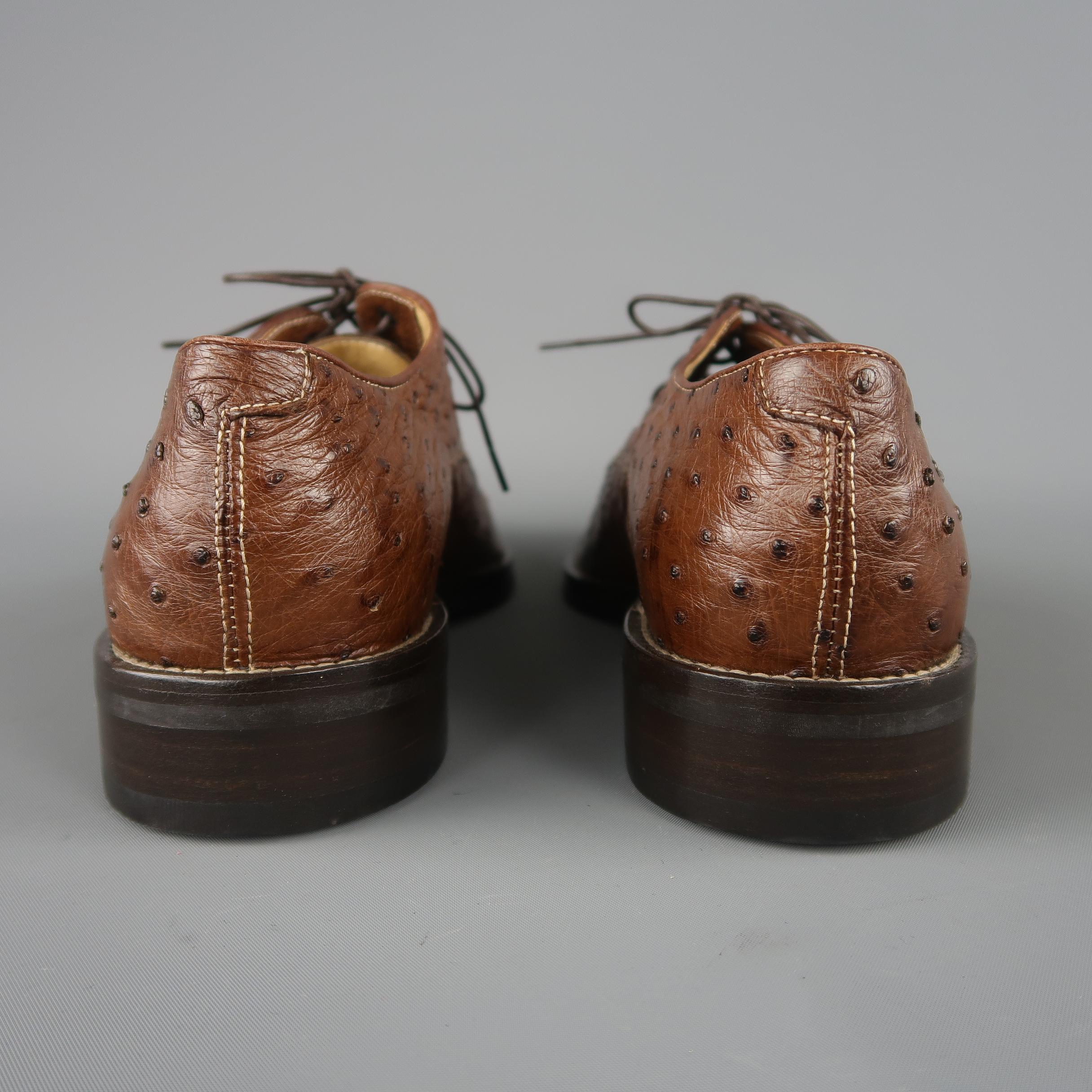 Cole Haan Hellbraune Straußenleder-Schuhe mit strukturiertem Schnürung 1
