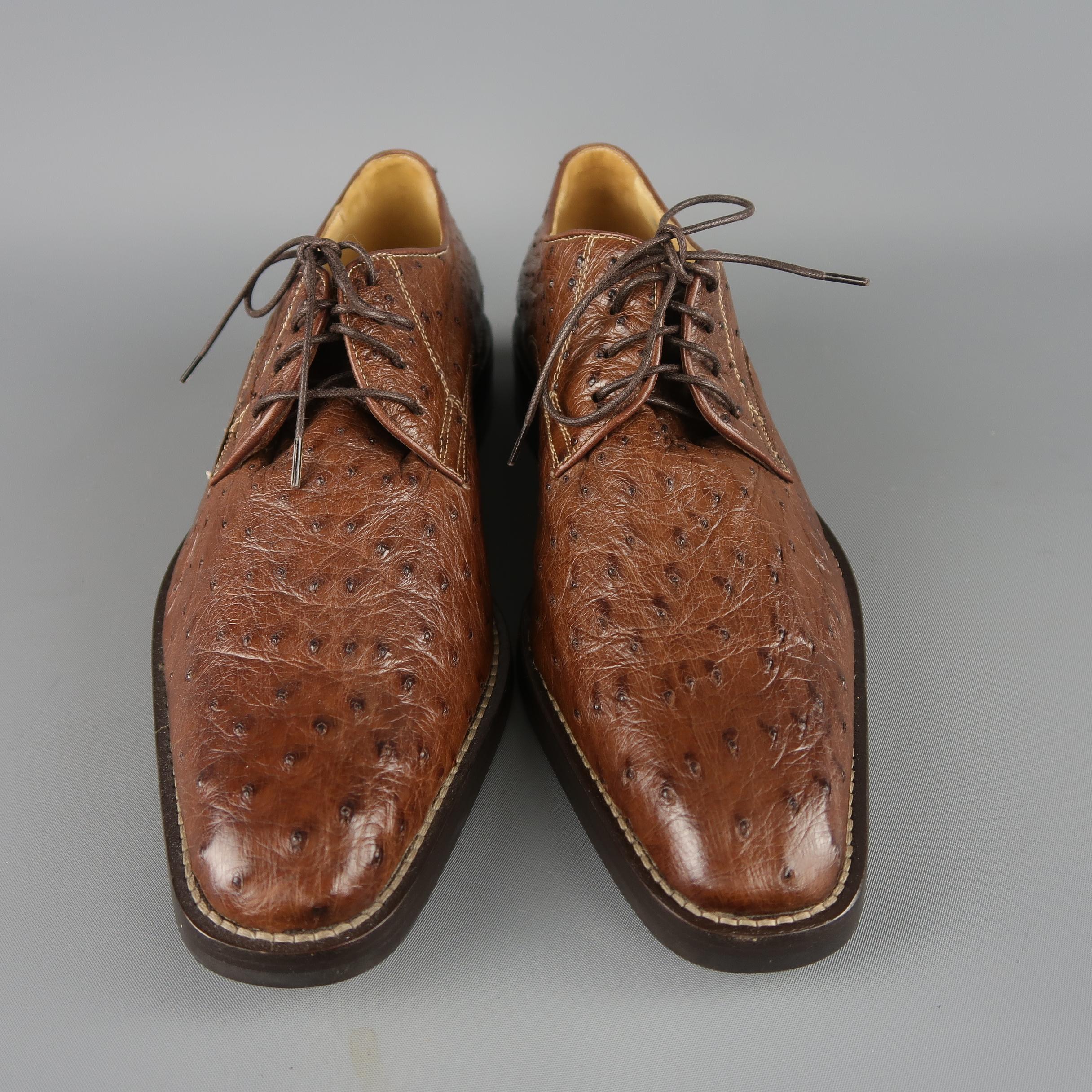 Cole Haan Hellbraune Straußenleder-Schuhe mit strukturiertem Schnürung im Zustand „Hervorragend“ in San Francisco, CA