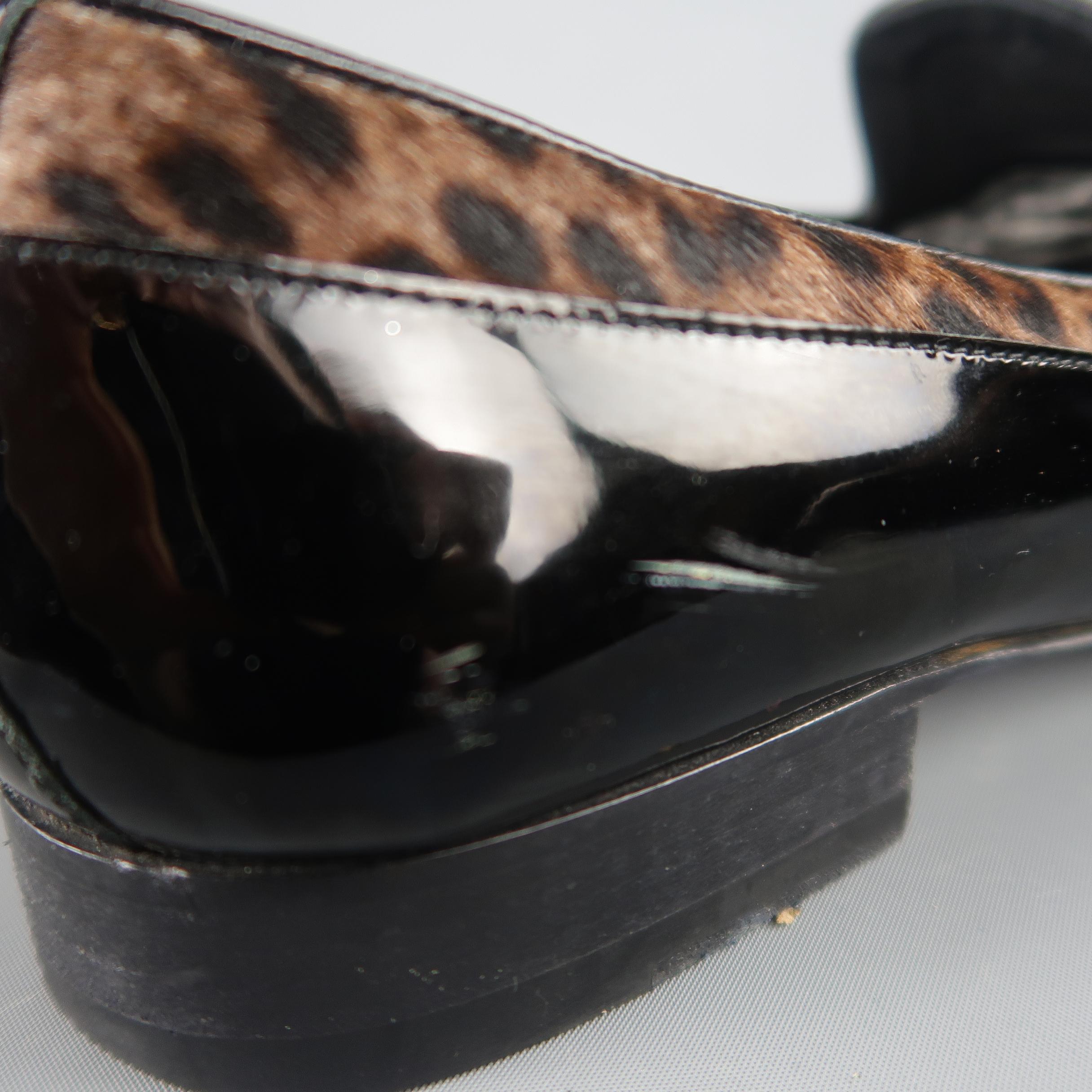 Jimmy Choo Black and Brown Leopard Print Pony Hair Patent Leather Loafers 1