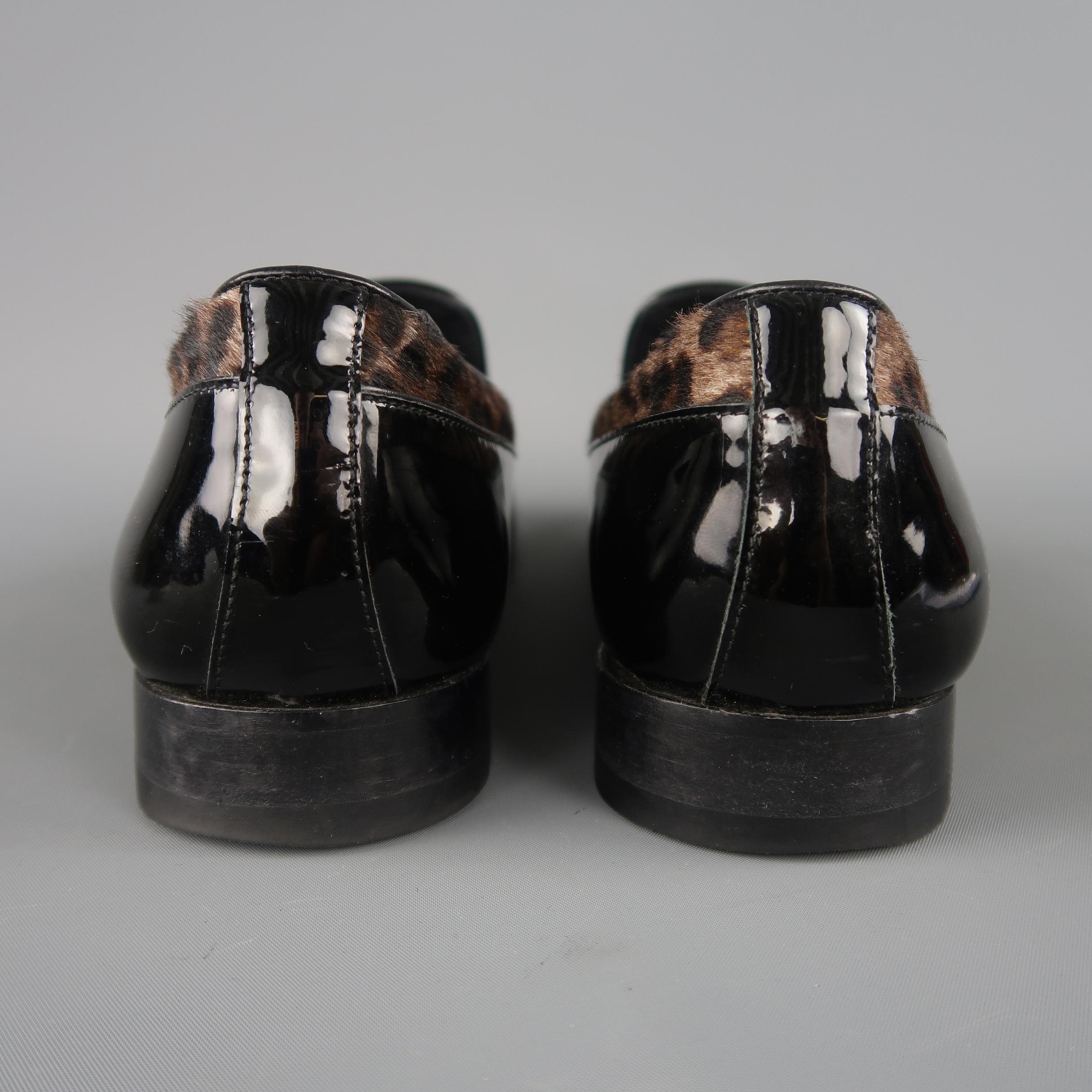 Jimmy Choo Black and Brown Leopard Print Pony Hair Patent Leather Loafers 2