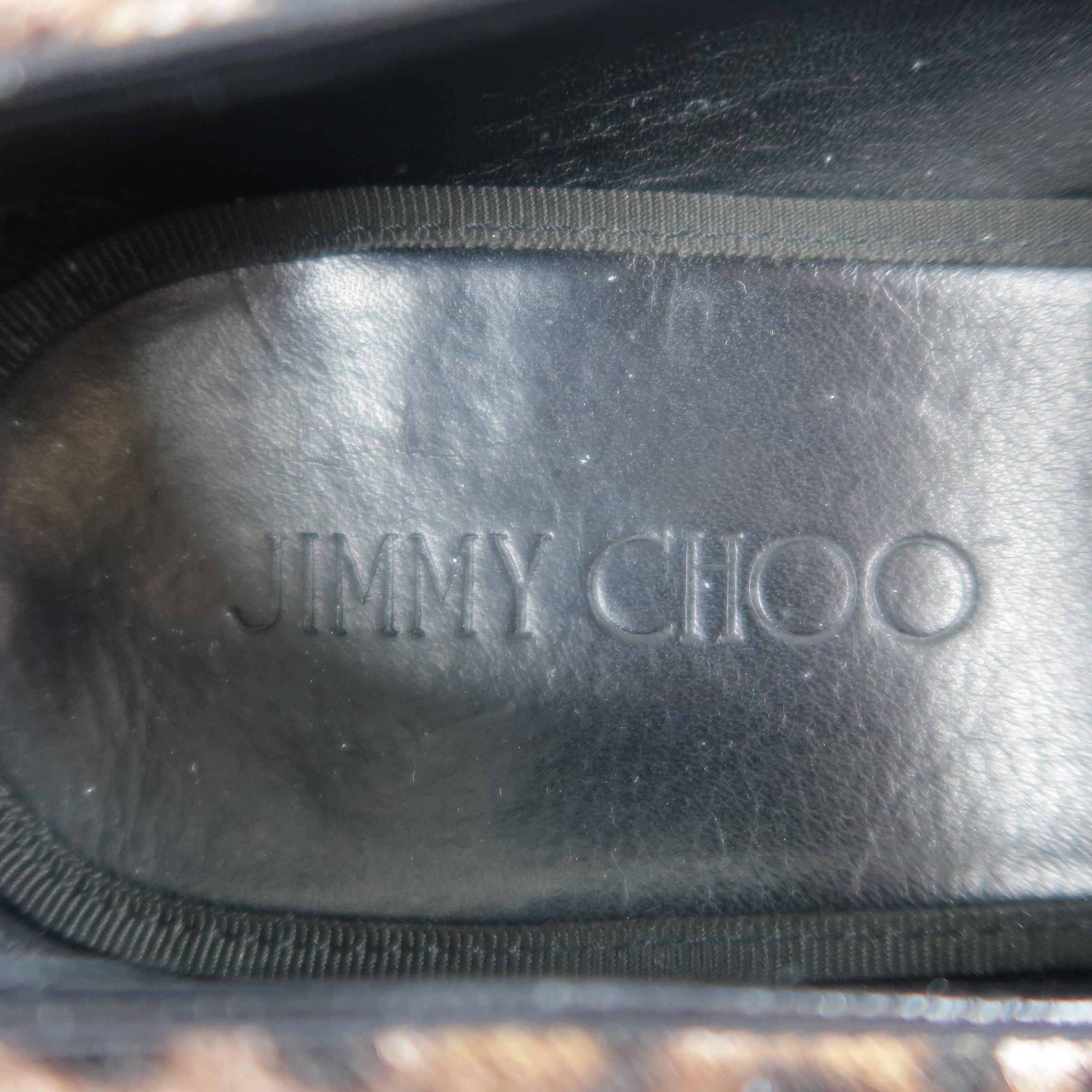 Jimmy Choo Black and Brown Leopard Print Pony Hair Patent Leather Loafers 4
